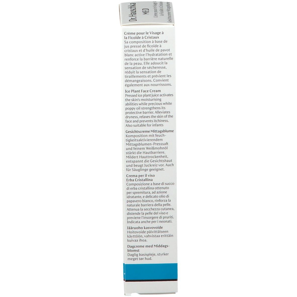 Weiße Schachtel. Text in Deutsch, Italienisch und Englisch. Inhaltsstoffe, Zertifizierungen und Herstellerinformationen.