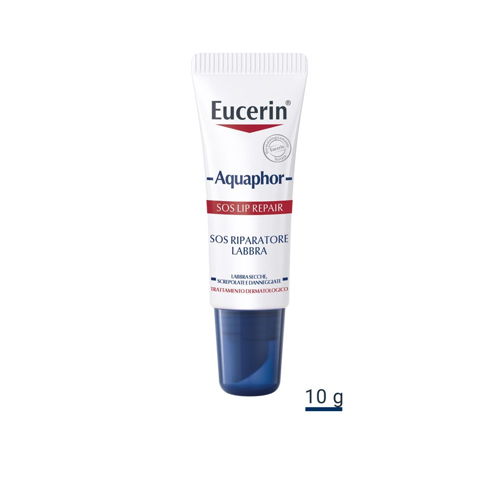 Eucerin Aquaphor SOS Riparatore Labbra, tubo. Testo: 10 g.