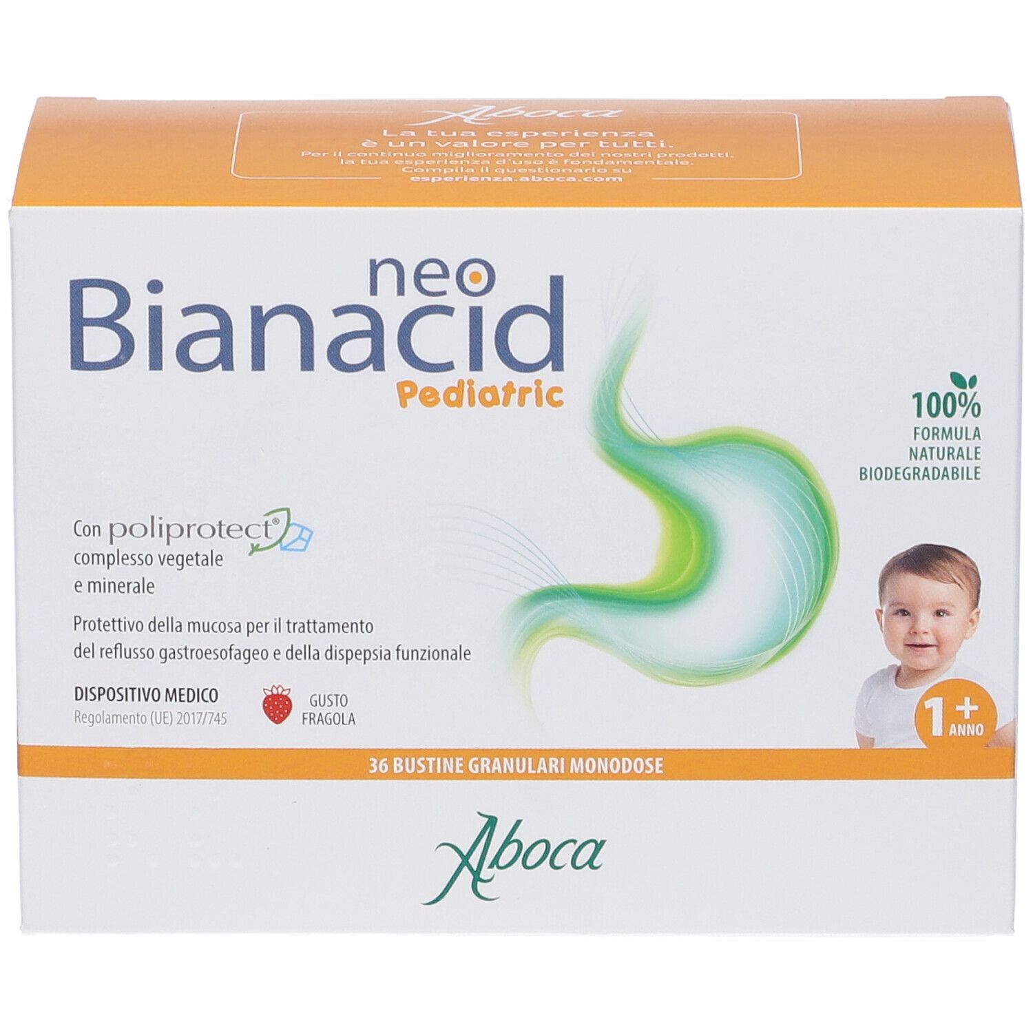 Packung Neobianacid Pediatric Granulari mit 36 Beuteln, für Kinder ab 1 Jahr.