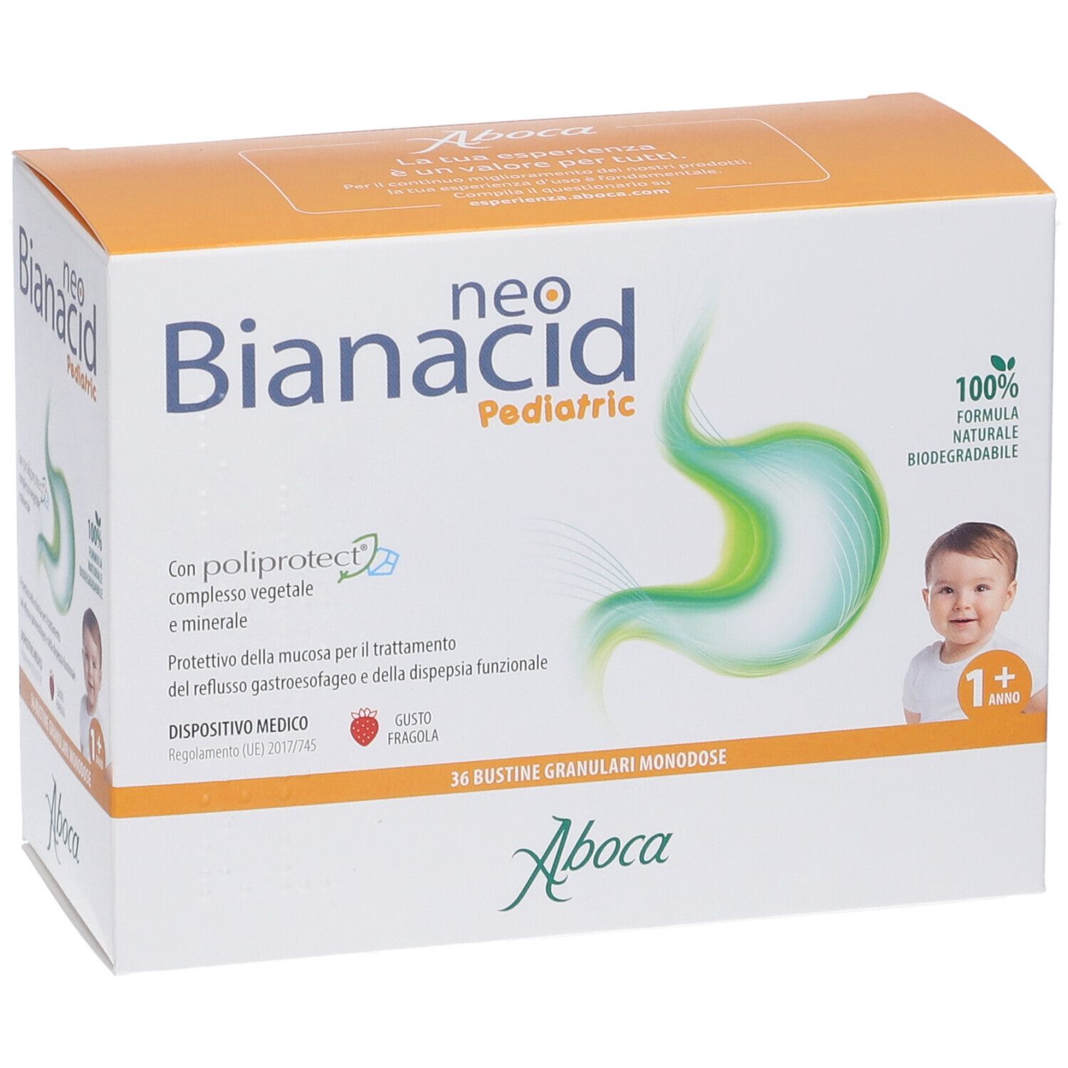 Packung Neobianacid Pediatric Granulari mit 36 Beuteln, für Kinder ab 1 Jahr.