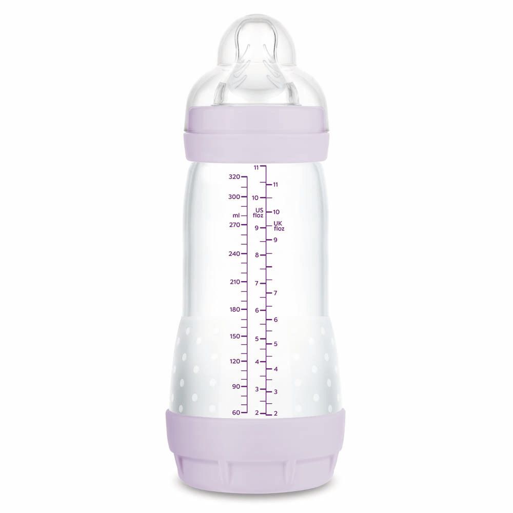 Illustration eines Anti-Kolik-Systems für Babyflaschen mit Belüftungsventilen.