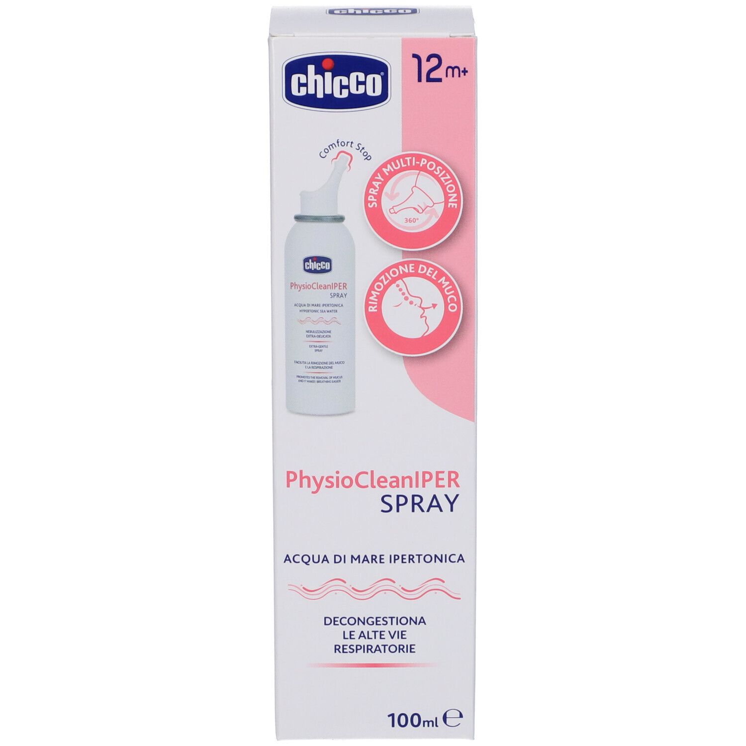 Chicco Physioclean Sol Iper Spray. Confezione rosa. Contiene acqua di mare. 12m+.