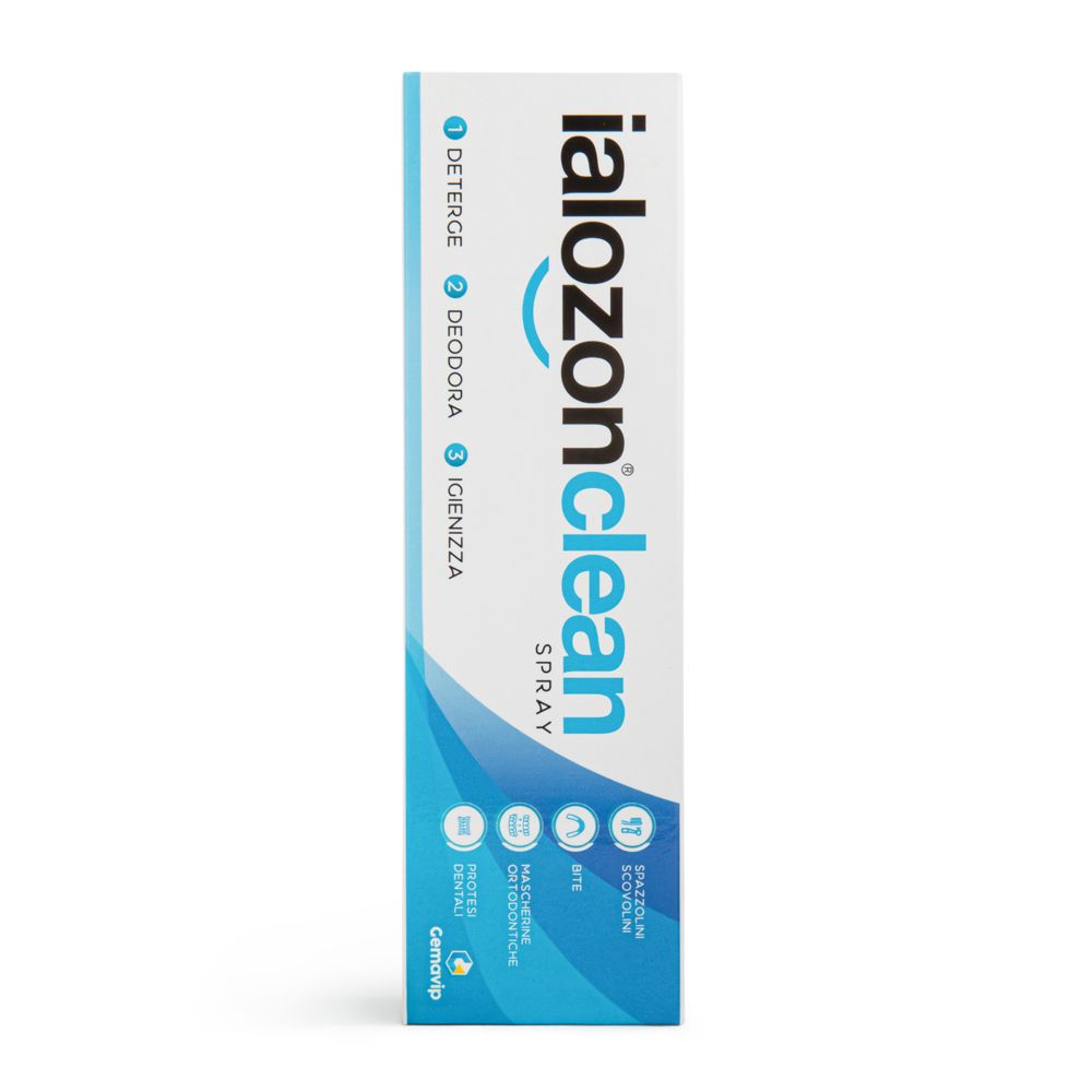 Ialozonclean Spray: Reinigt, deodoriert und desinfiziert. Für Zähne, Zahnfleisch und kieferorthopädische Geräte.