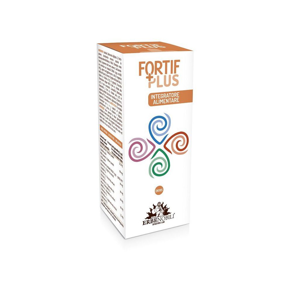 Scatola bianca con logo "FORTIF PLUS". Contiene "Integratore Alimentare". Logo Erbenobili in basso.