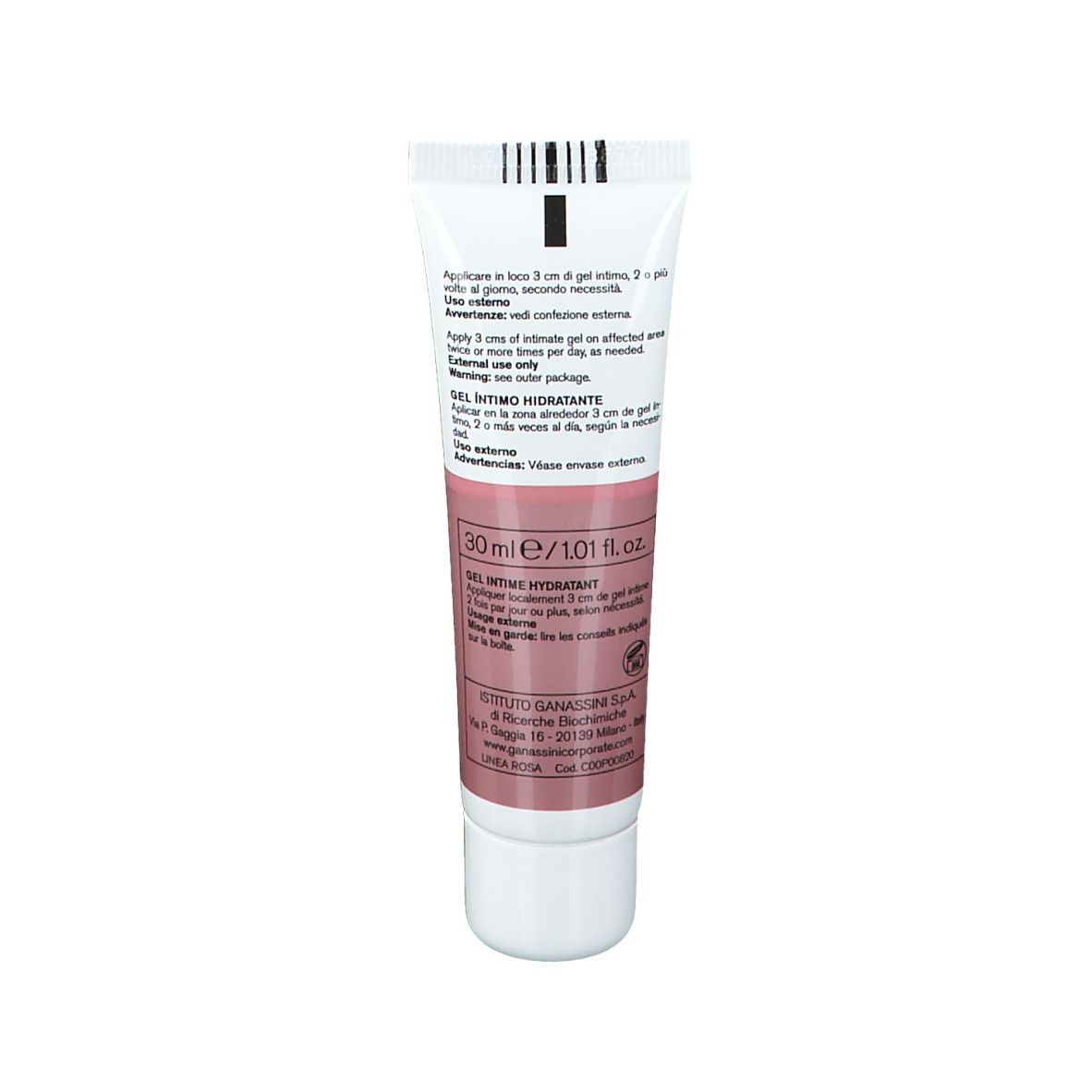 Retro del tubo VIDERMINA deligyn. Testo multilingue. Indicazione 30 ml/1.01 fl.oz.