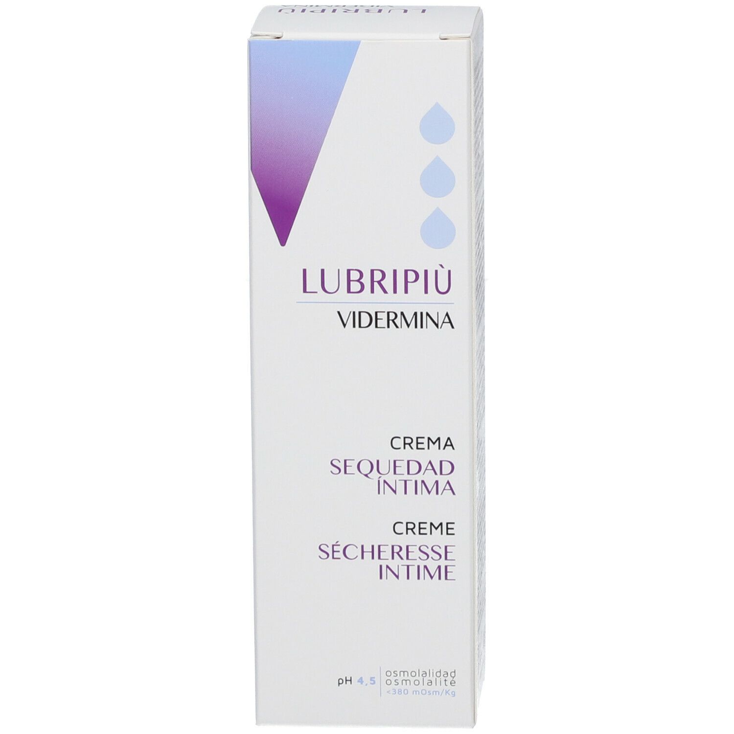 Confezione prodotto con nome e testo. Testo: CREMA SEQUEDAD INTIMA, CREME SÉCHERESSE INTIME.
