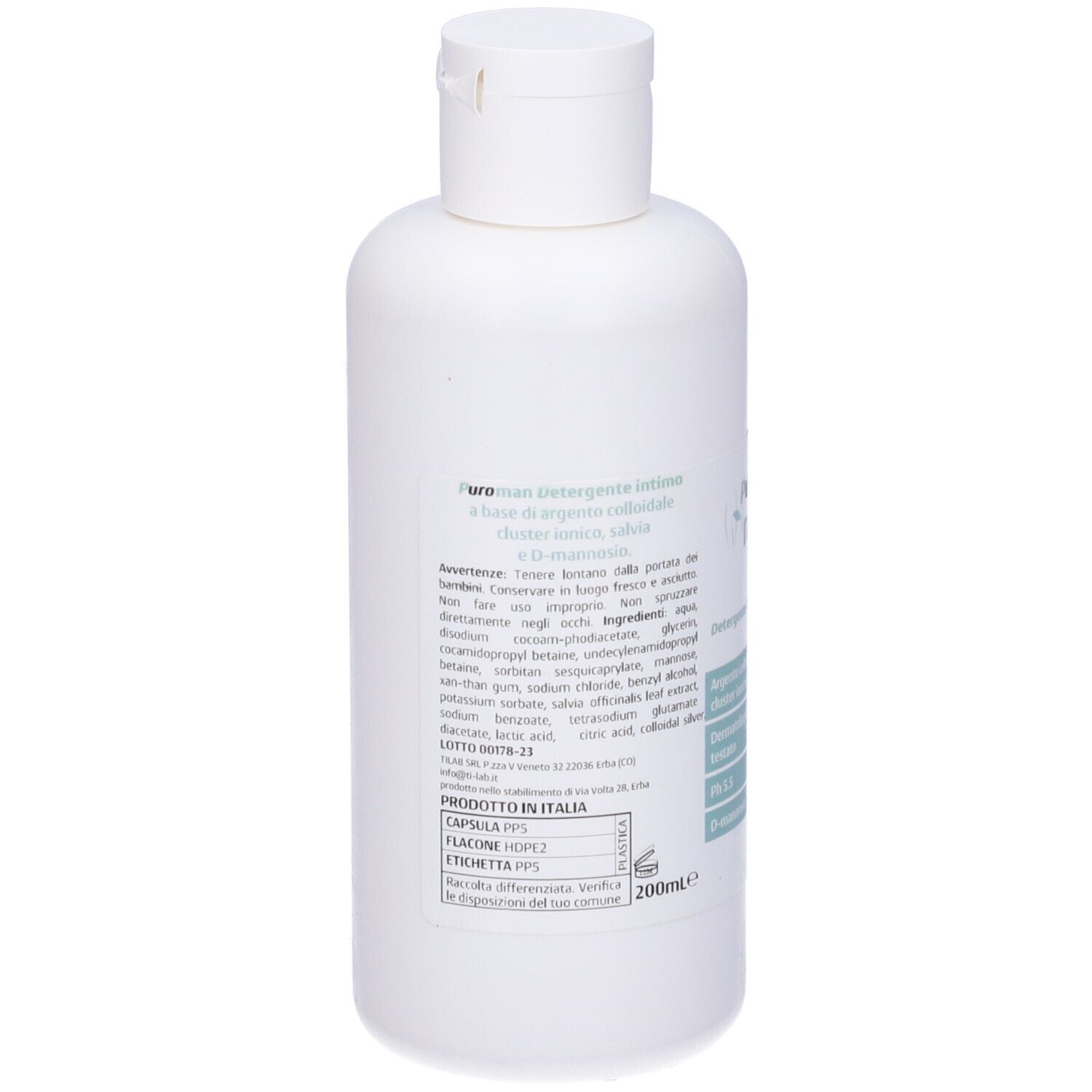 Weiße Flasche mit Intimreiniger, 200ml.