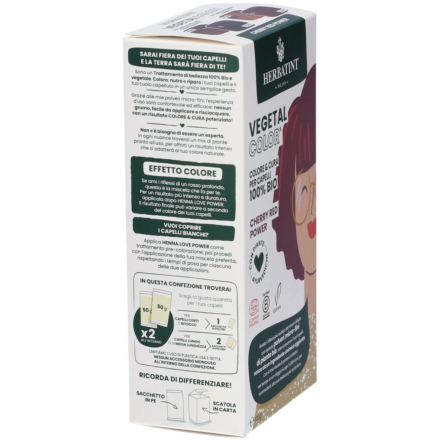 HERBATINT VEGETAL COLOR Verpackung. Rückseite mit Inhaltsstoffen und Illustrationen von Pflanzen.