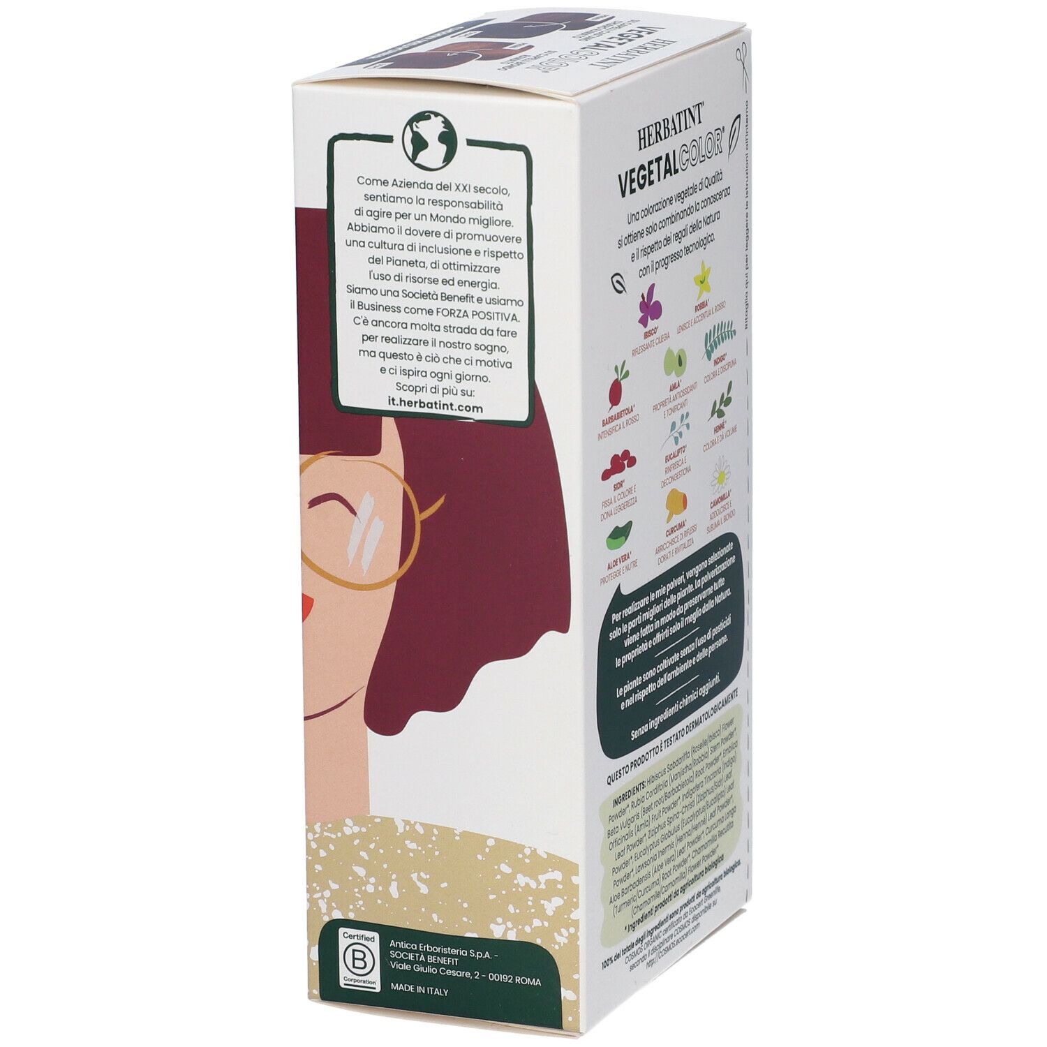 HERBATINT VEGETAL COLOR Cherry Red Power. Verpackung mit Illustration einer Frau. Bio-Zertifizierung, vegan.