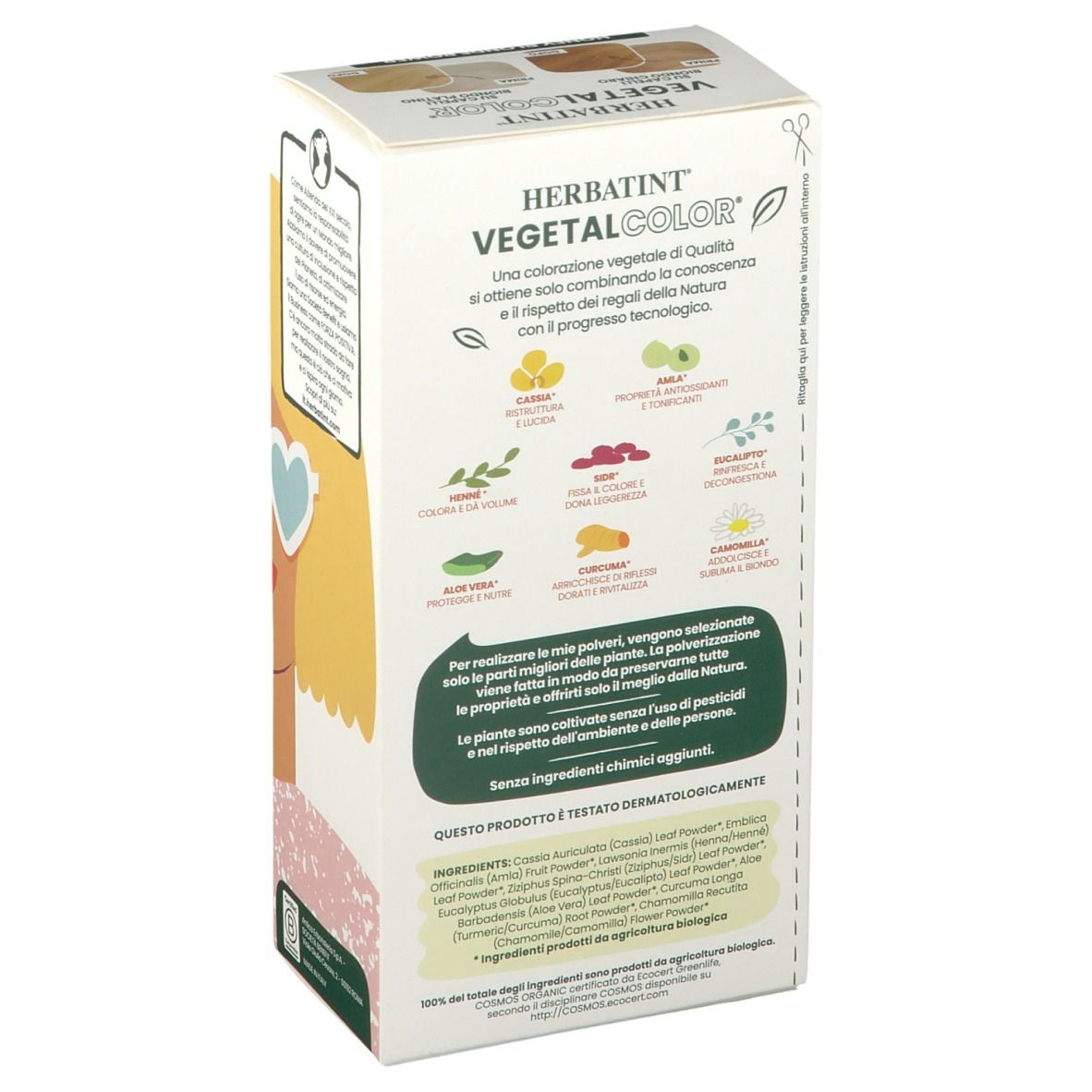 HERBATINT VEGETAL COLOR. Emballage avec illustration et texte. Dos avec ingrédients et informations.