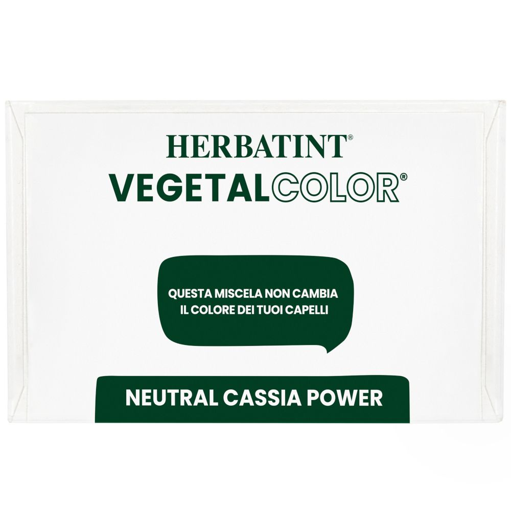 Confezione HERBATINT VEGETAL COLOR Neutral Cassia Power. Testo su sfondo verde. Prodotto per capelli.