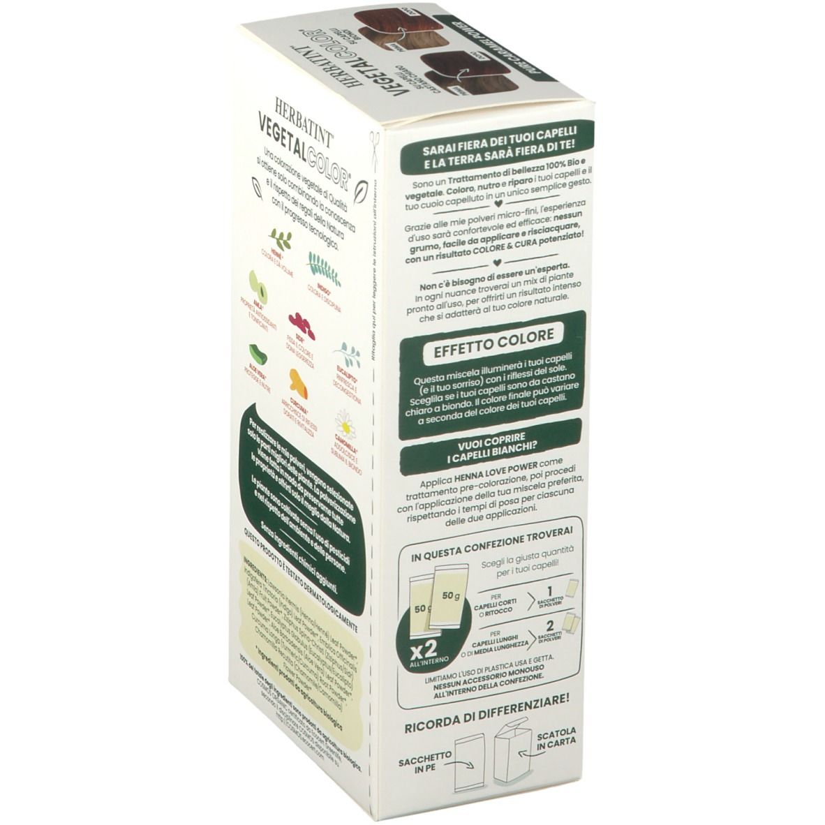 HERBATINT VEGETAL COLOR Pure Caramel Power. Confezione, retro con testo e illustrazioni.