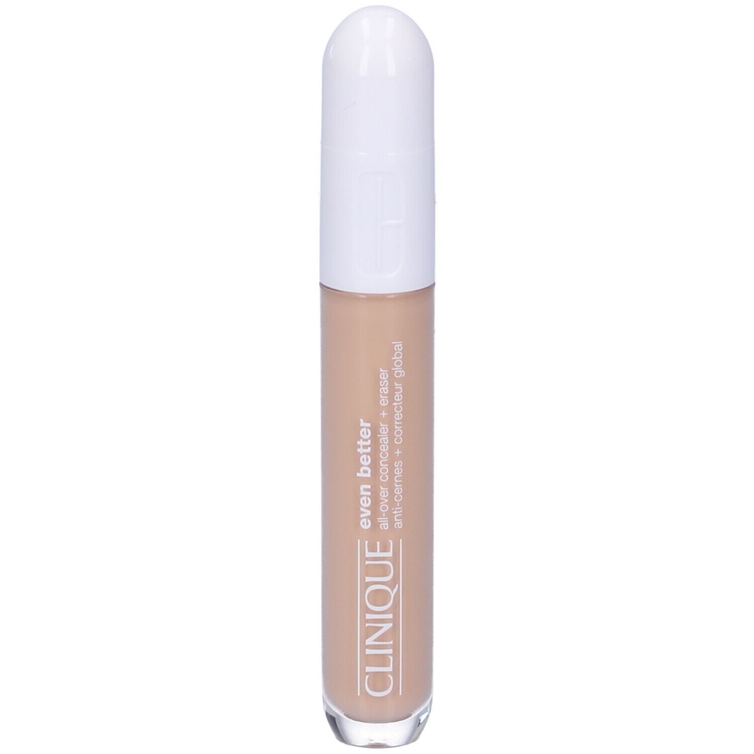 Correttore Clinique Even Better. Tubo beige con tappo bianco. Nome del prodotto e marchio visibili.