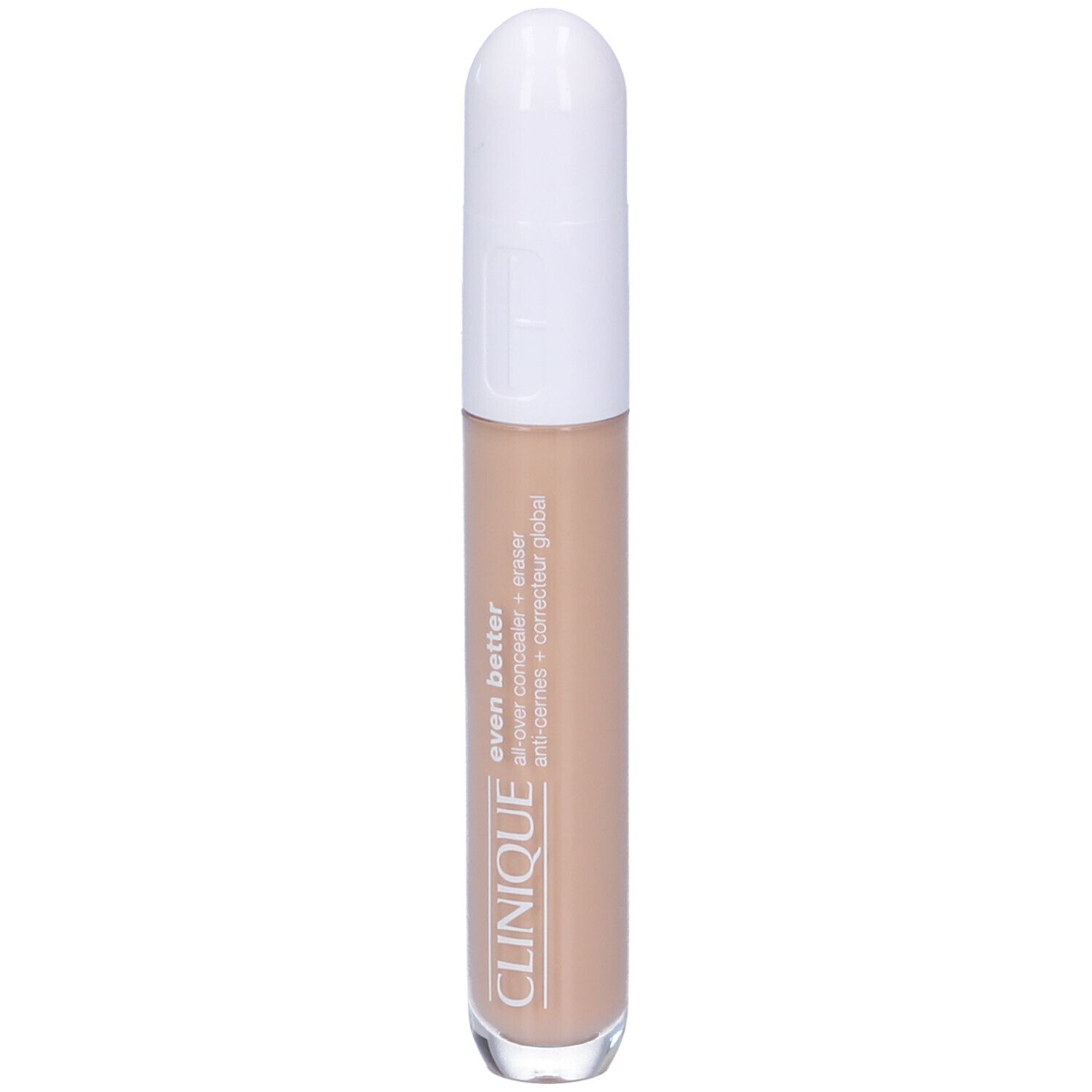 Correttore Clinique Even Better. Tubo beige con tappo bianco. Nome del prodotto e marchio visibili.
