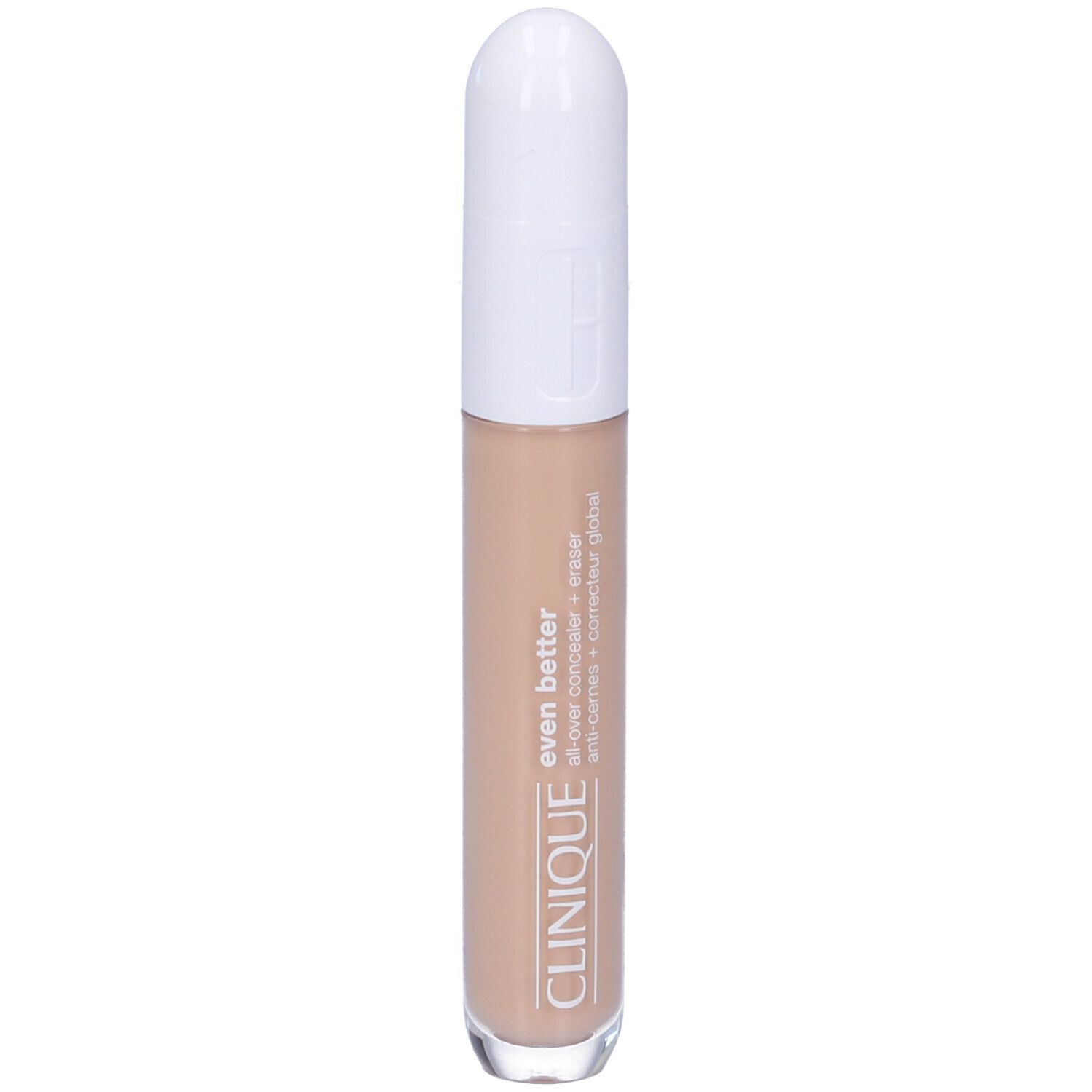 Correttore Clinique Even Better. Tubo beige con tappo bianco. Nome del prodotto e marchio visibili.