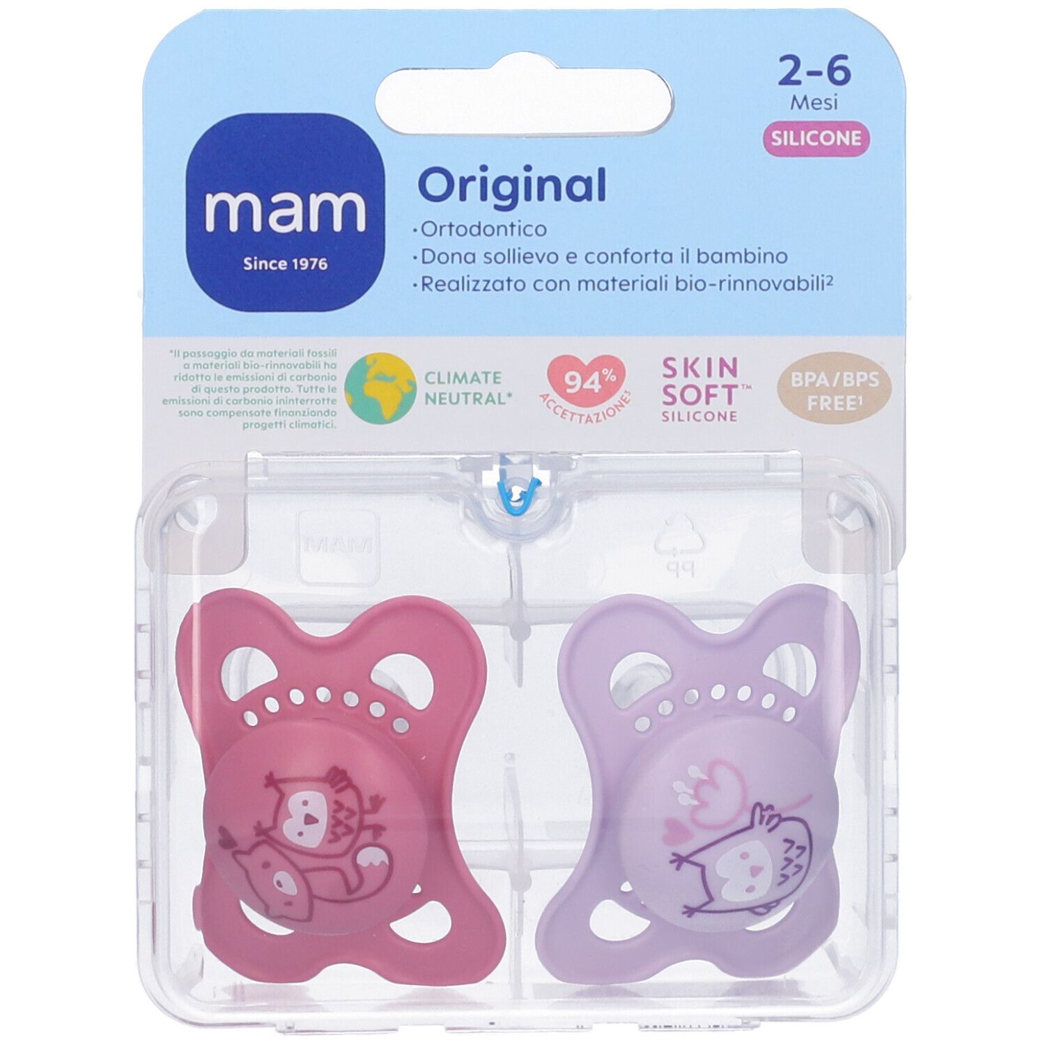 Mam Succhietto Original 2-6 Mesi Silicone Femmina 2 Pezzi