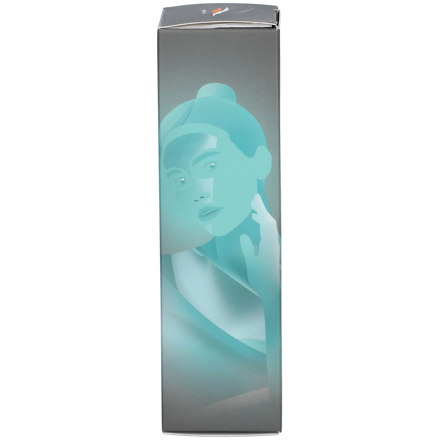 Lato della confezione GUAM® Scrub Mask Viso. Illustrazione di un viso. Sfondo grigio.