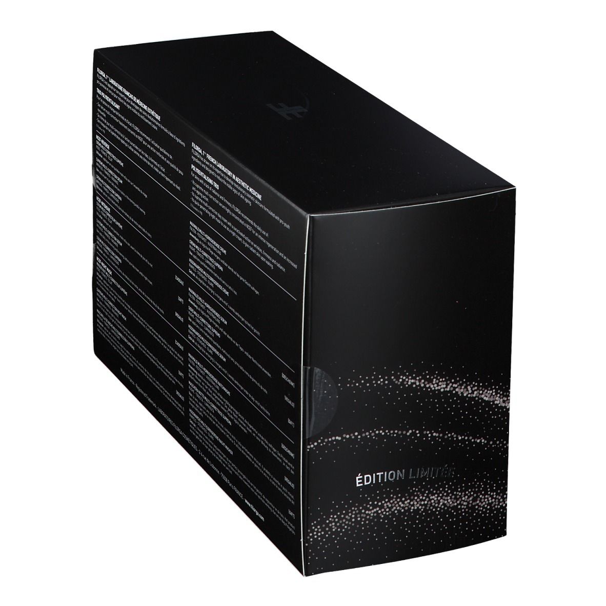 Coffret cadeau noir avec texte. Contient informations produit et logo FILORGA. Inscription «ÉDITION LIMITÉE».