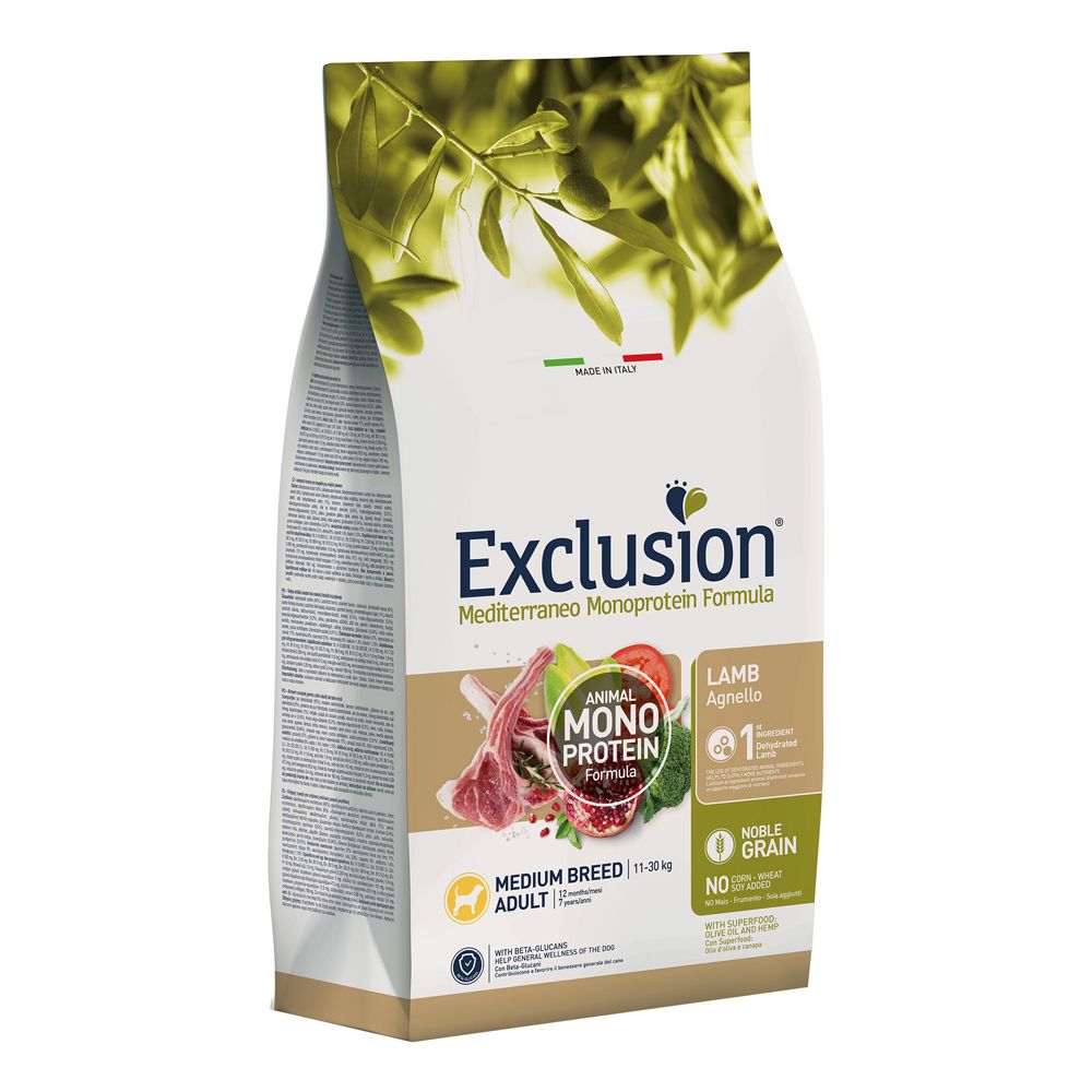 Exclusion Mediterraneo Monoprotein Noble Grain Adult Lamb Medium 12Kg