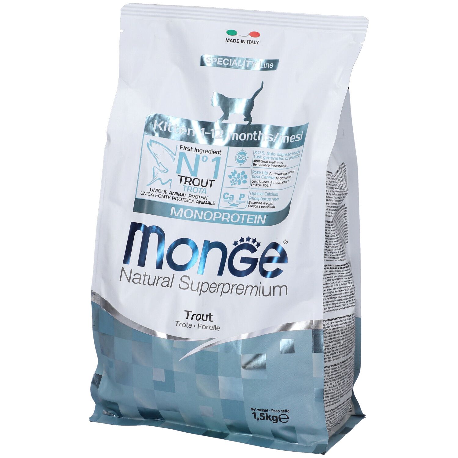 Monge Monoprotein Kitten per Gatti 1-12 Mesi con Trota 1,5 Kg