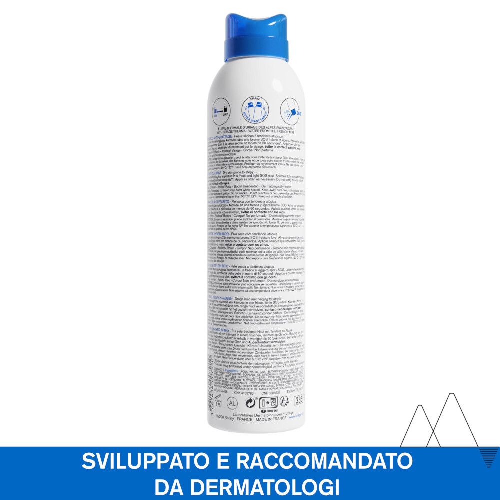 Rückseite des Sprays. Text in mehreren Sprachen. Logo: Dermatologisch getestet.