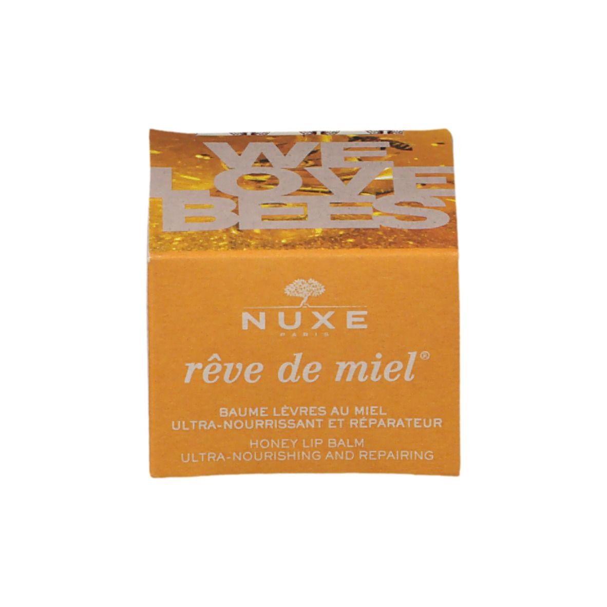 Confezione in cartone. Scritta: NUXE, rêve de miel, We love Bees.