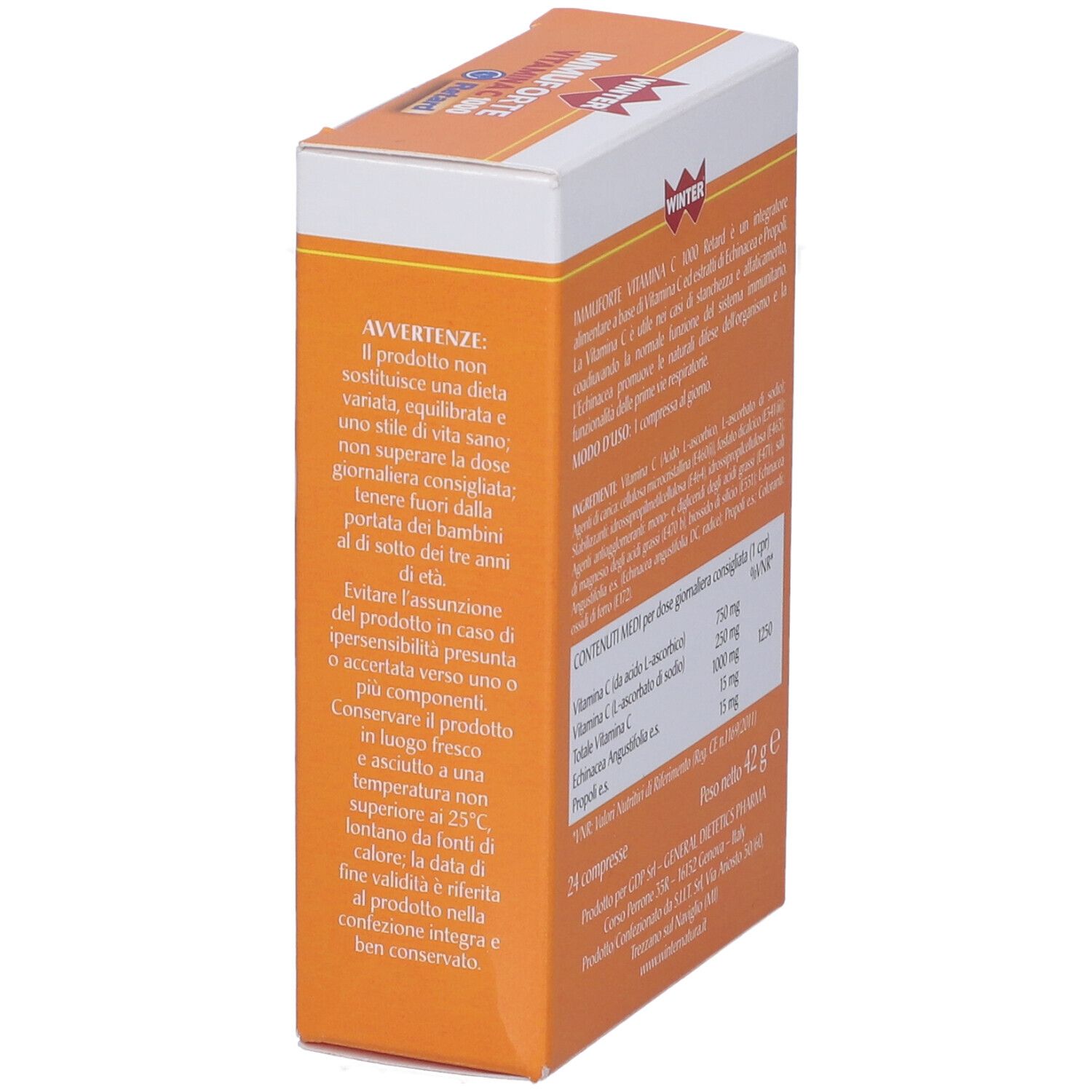 Winter Immunoforte Vitamina C 1000 Retard Kompressionen Verpackung, Seite.