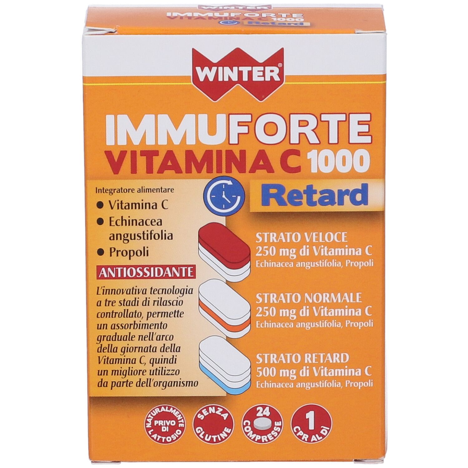 Winter Immunoforte Vitamina C 1000 Retard Kompressionen Verpackung.