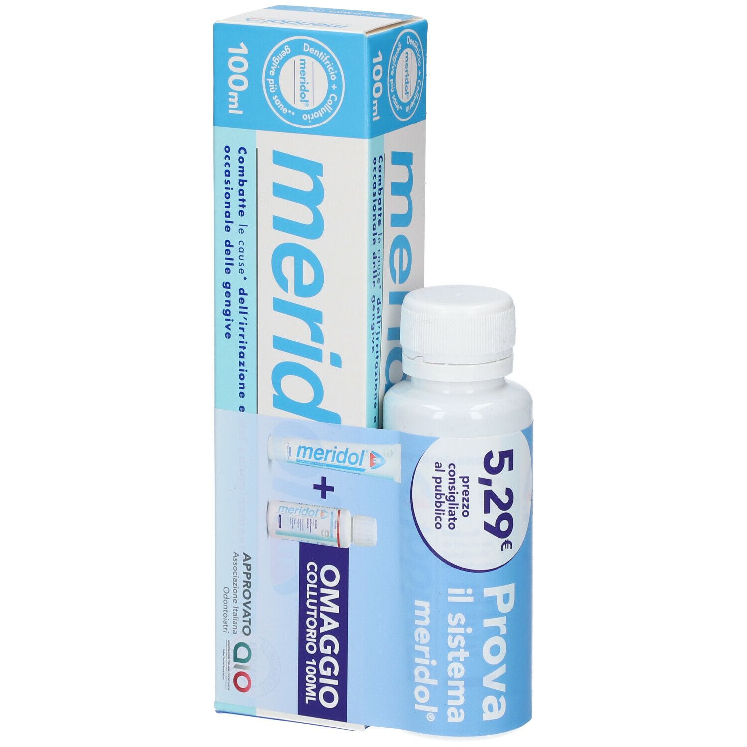 meridol® Dentifricio e Collutorio. Dentifricio e collutorio in confezione. Con prezzo e omaggio.