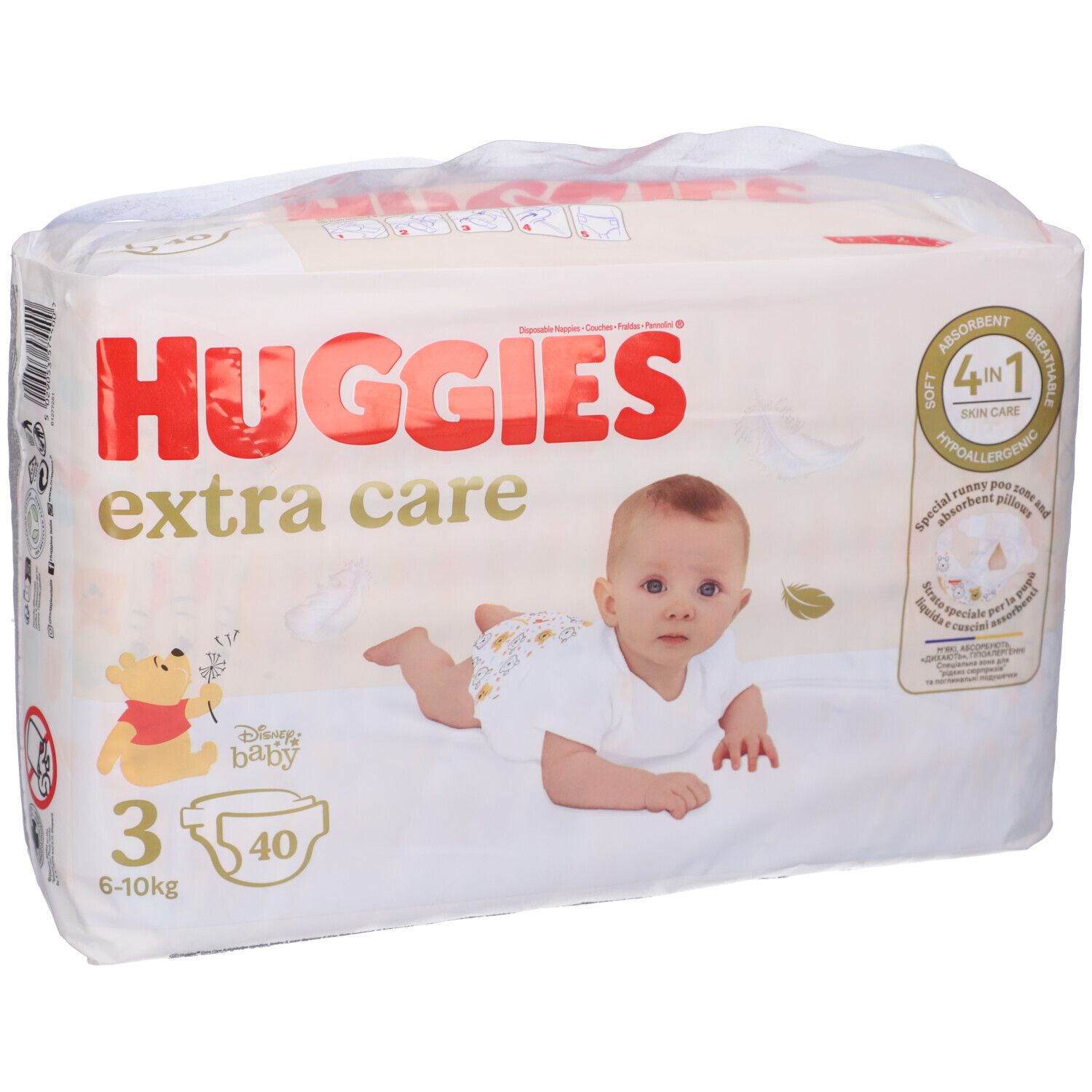 Confezione di pannolini Huggies Extra Care Taglia 3, 6-10 kg, 40 pezzi. Bambino e Winnie the Pooh.