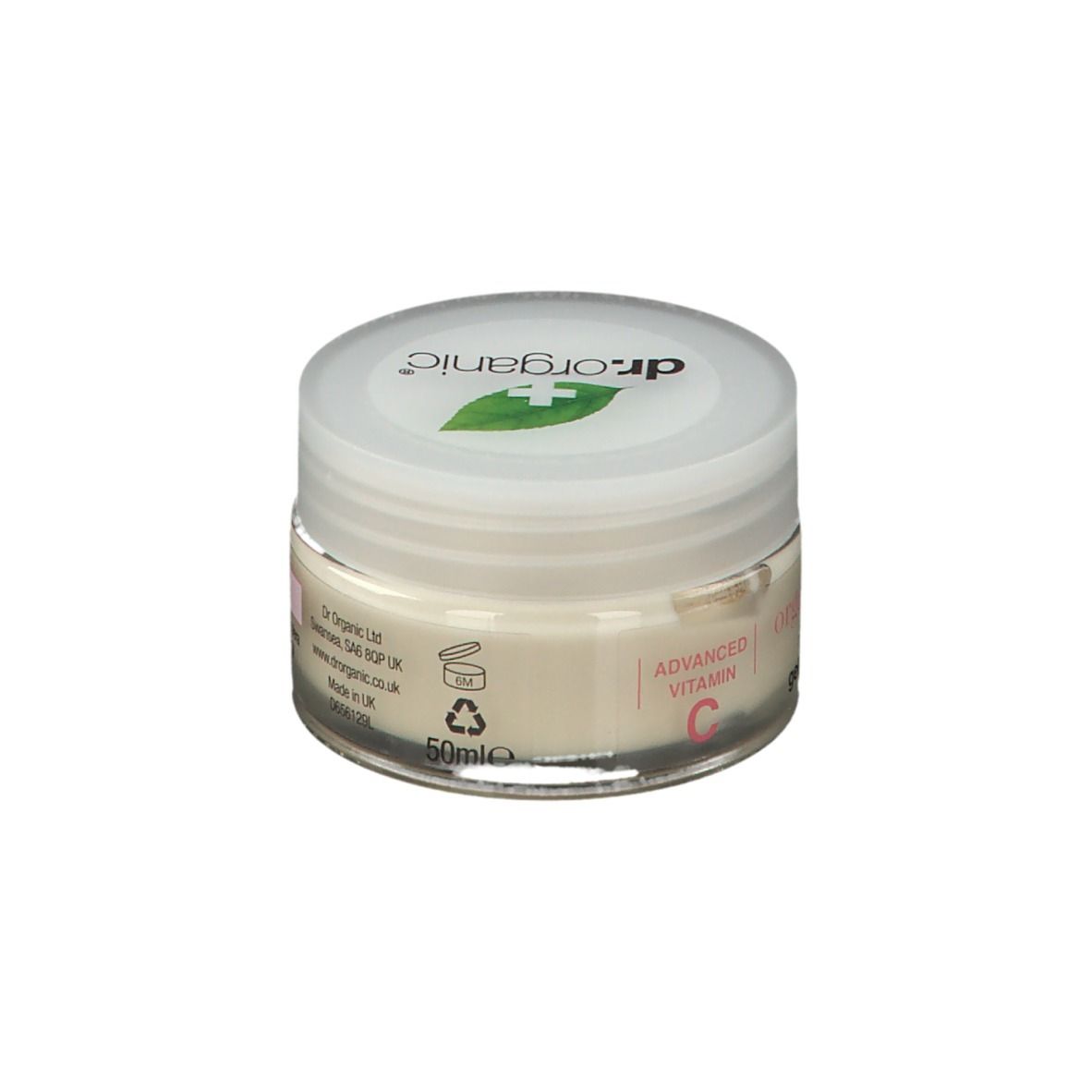 Pot de crème avec couvercle blanc. Logo et texte sur le couvercle. Texte sur le pot : organic guava, gel moisturiser.