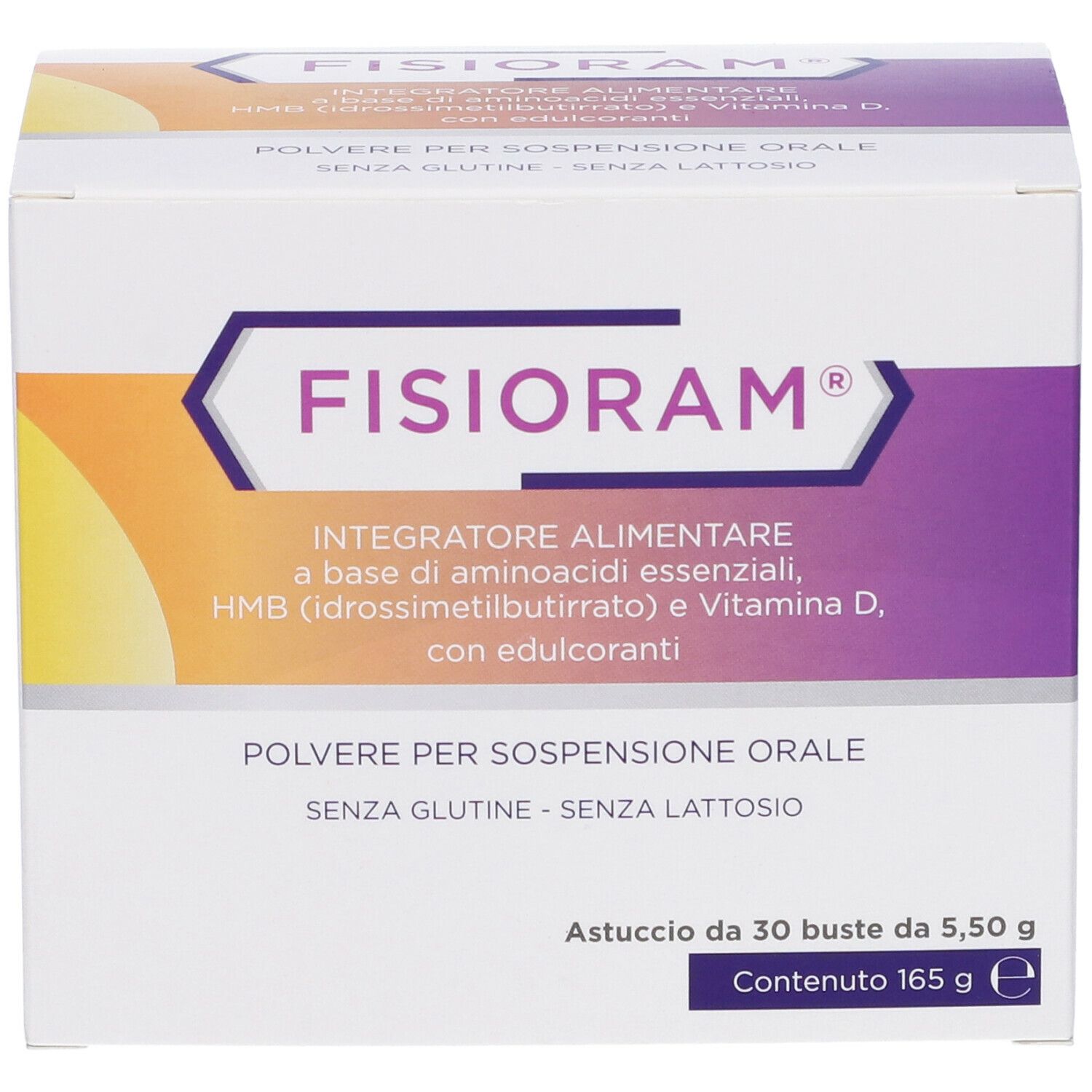 Confezione Fisioram. Scatola bianca con nome del prodotto e informazioni. Contiene 30 bustine.
