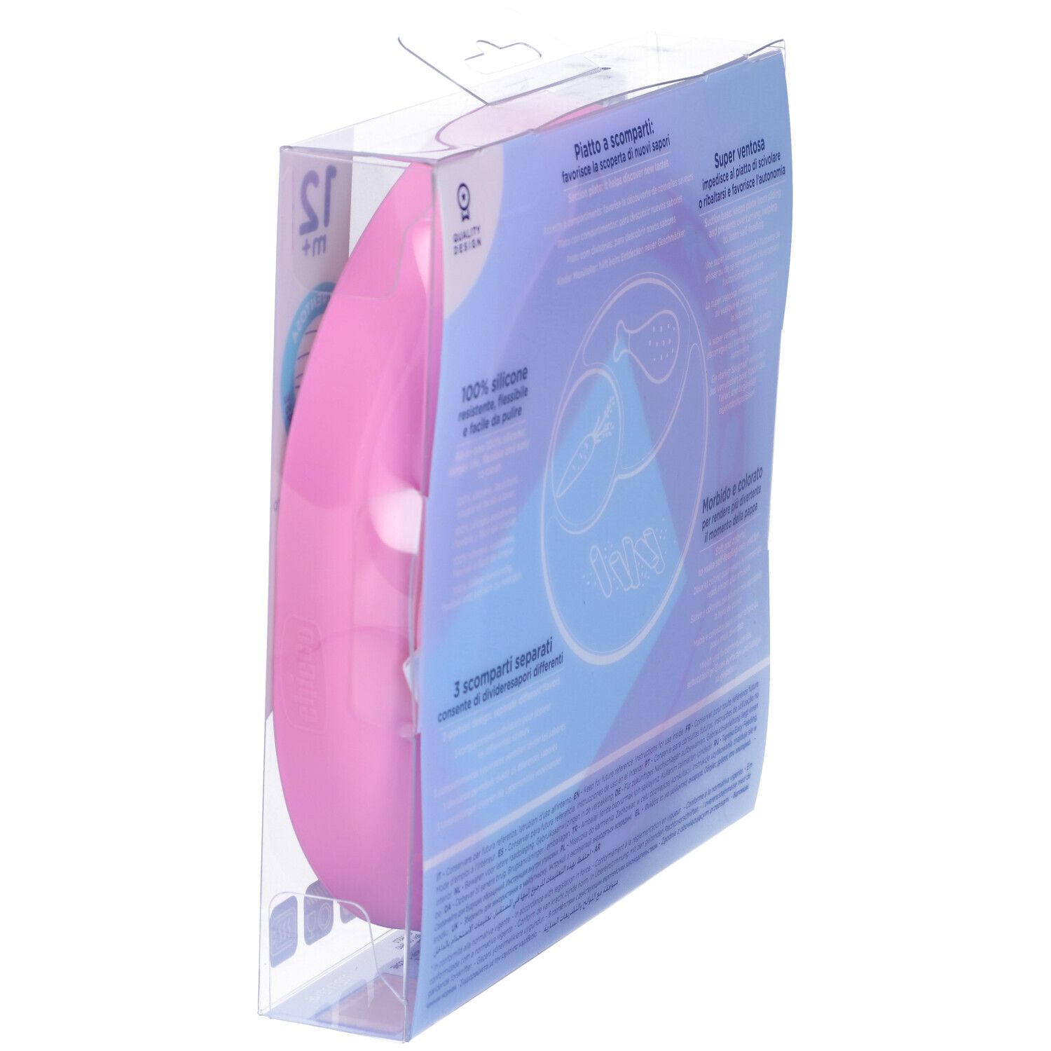Piatto rosa Chicco Easy Menu in confezione. 12m+.