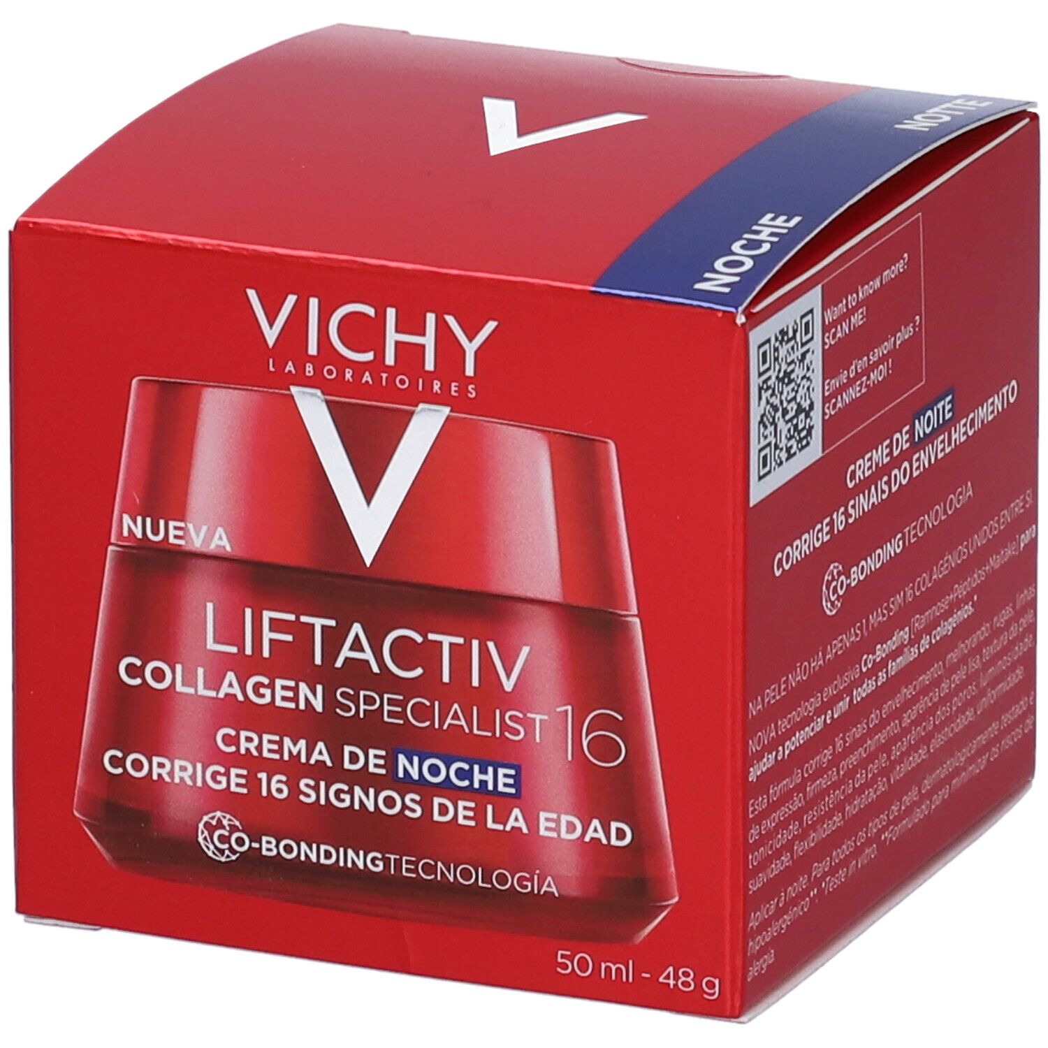 Verpackung. VICHY Liftactiv Collagen Specialist 16. Creme de Noche. Corregge 16 signos de la edad. 50 ml - 48 g.