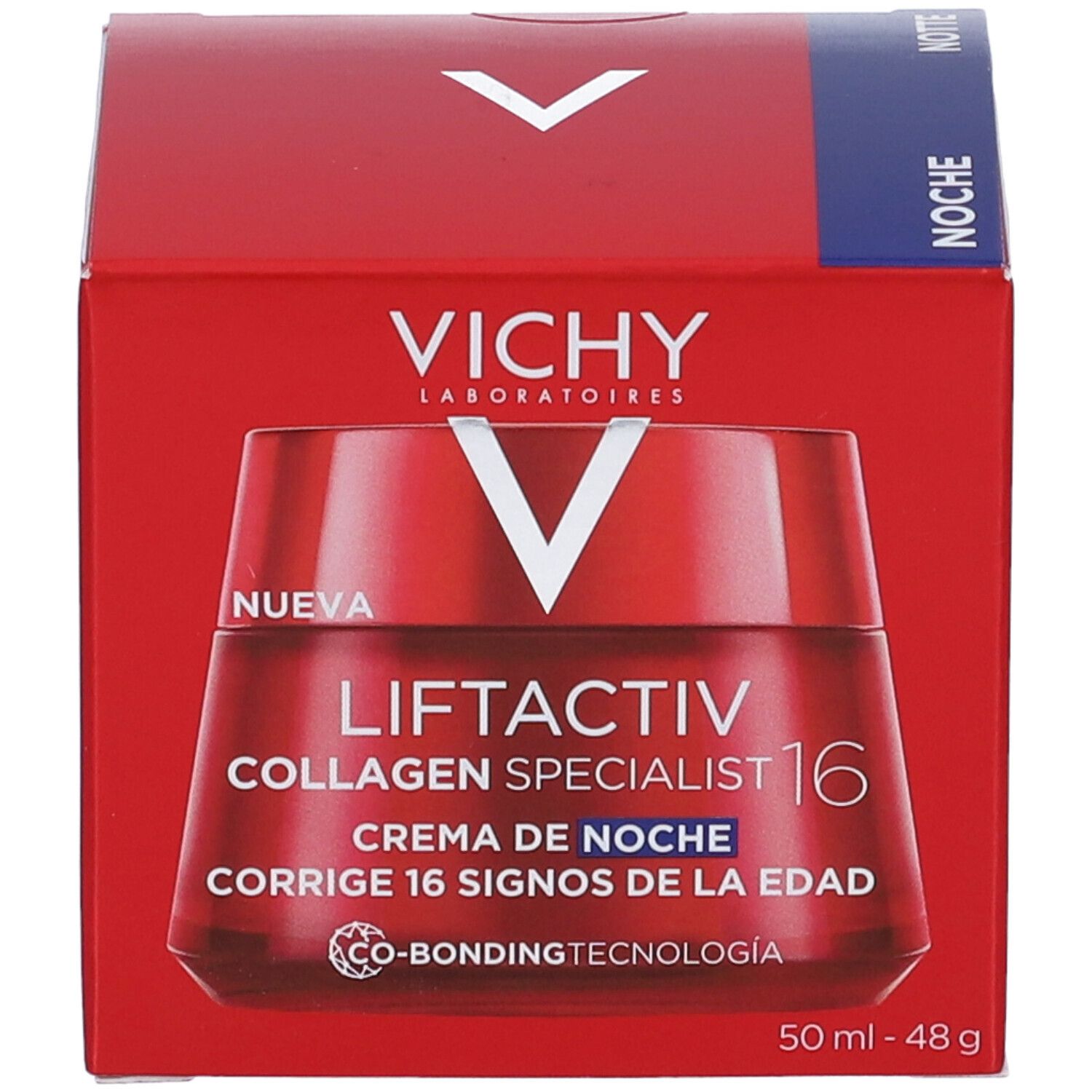 Verpackung. VICHY Liftactiv Collagen Specialist 16. Creme de Noche. Corregge 16 signos de la edad. 50 ml - 48 g.