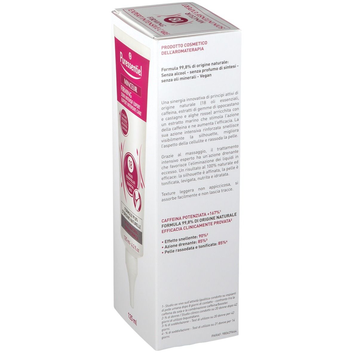 Scatola con tubo. Testo: 'MINCEUR', 'SOIN INTENSIF EXPERT', '18 HUILES ESSENTIELLES'.