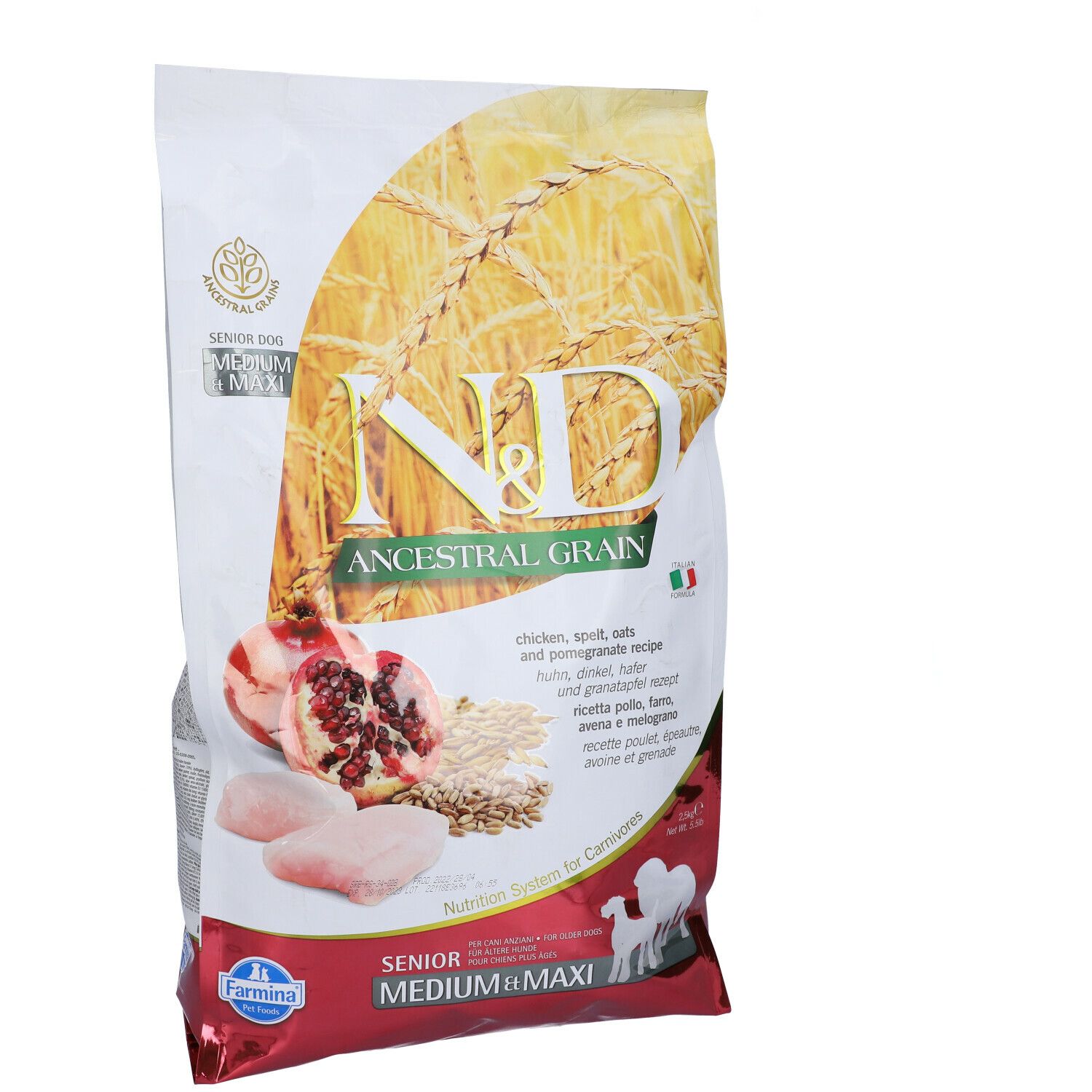 Trockenfutter Farmina N&D Low Ancestral Grain - Senior Hund Medium Maxi Huhn & Granatapfel