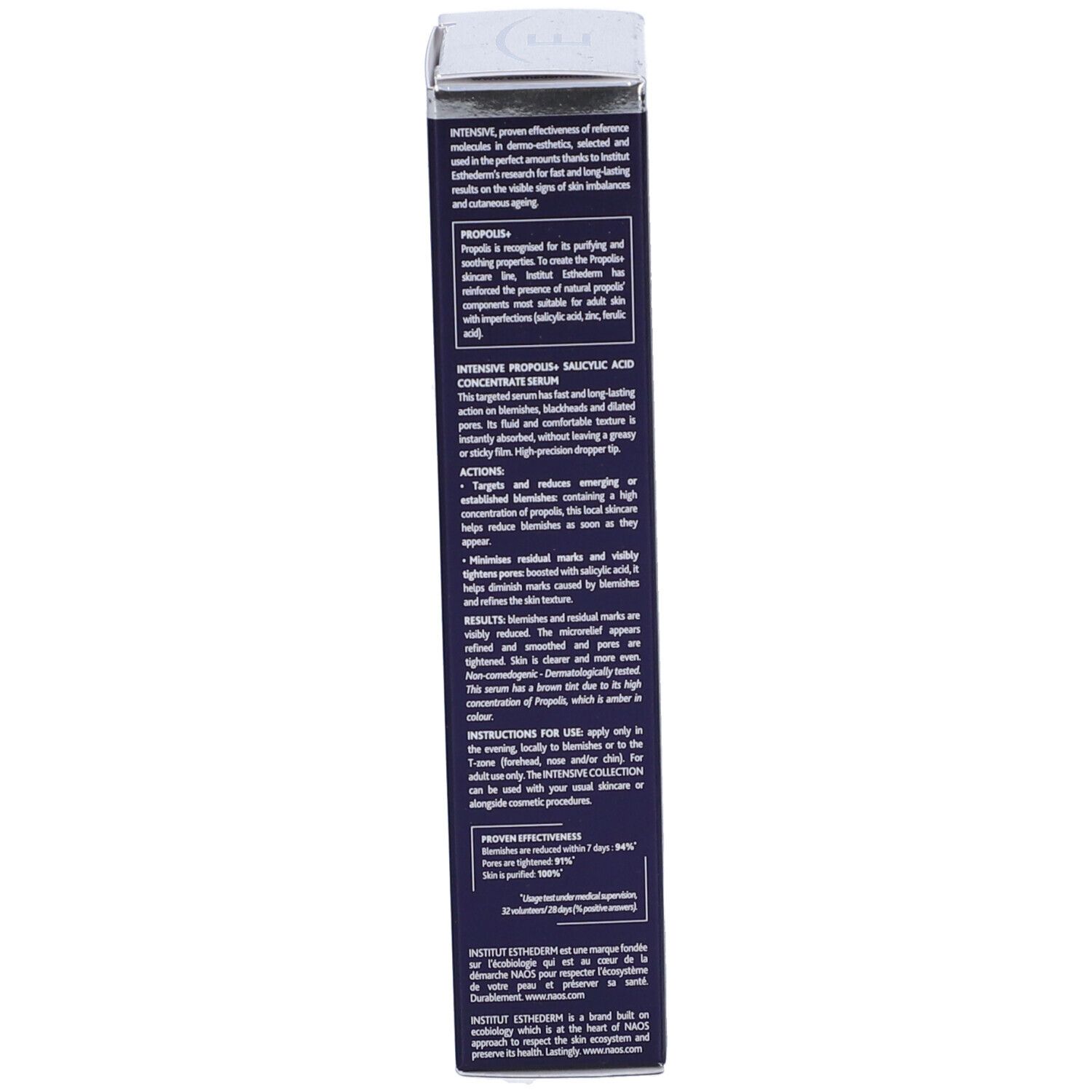 Produktverpackung, Schachtel. Text: Produktinformationen, Inhaltsstoffe. Mit Applikator.
