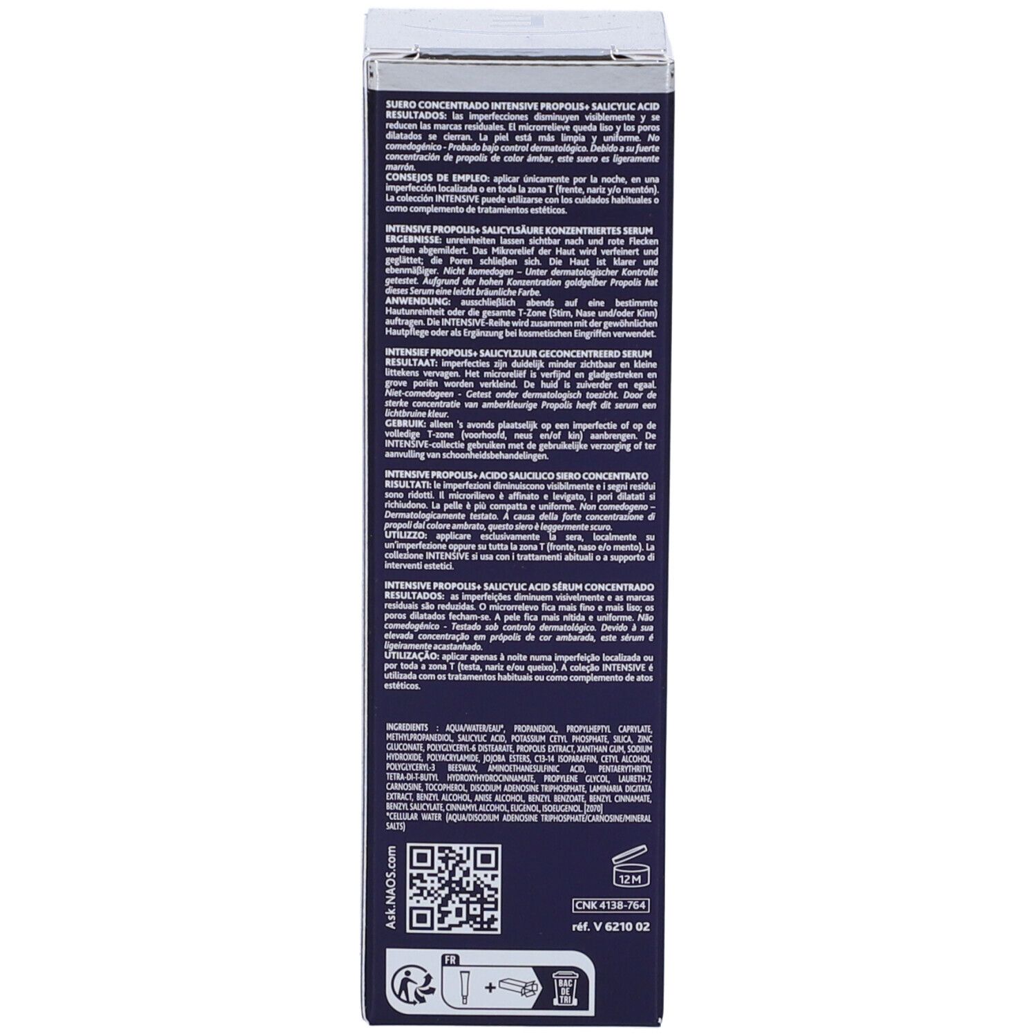 Produktverpackung, Schachtel. Text: Produktinformationen, Inhaltsstoffe. Mit Applikator.