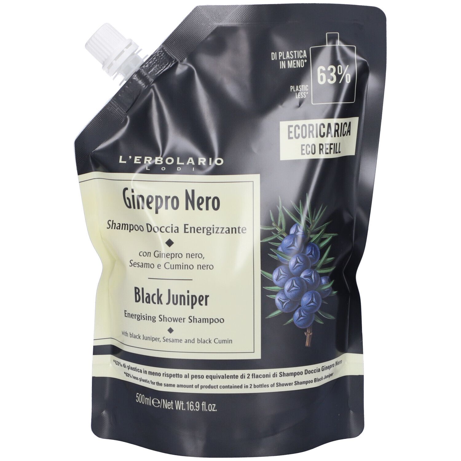 L`Erbolario Ecoricarica Shampoo Doccia Energizzante Ginepro Nero