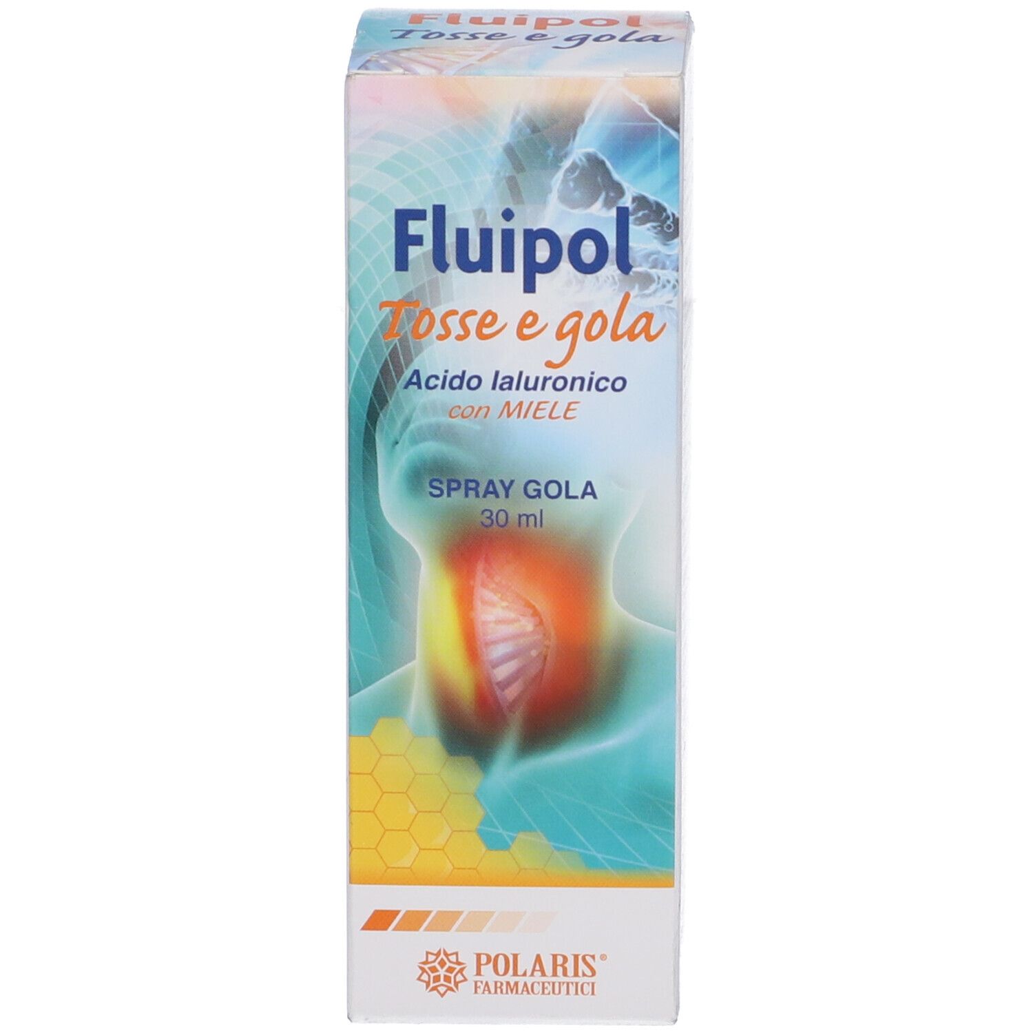 Scatola con nome e informazioni sul prodotto. Flacone in vetro marrone con nebulizzatore bianco.