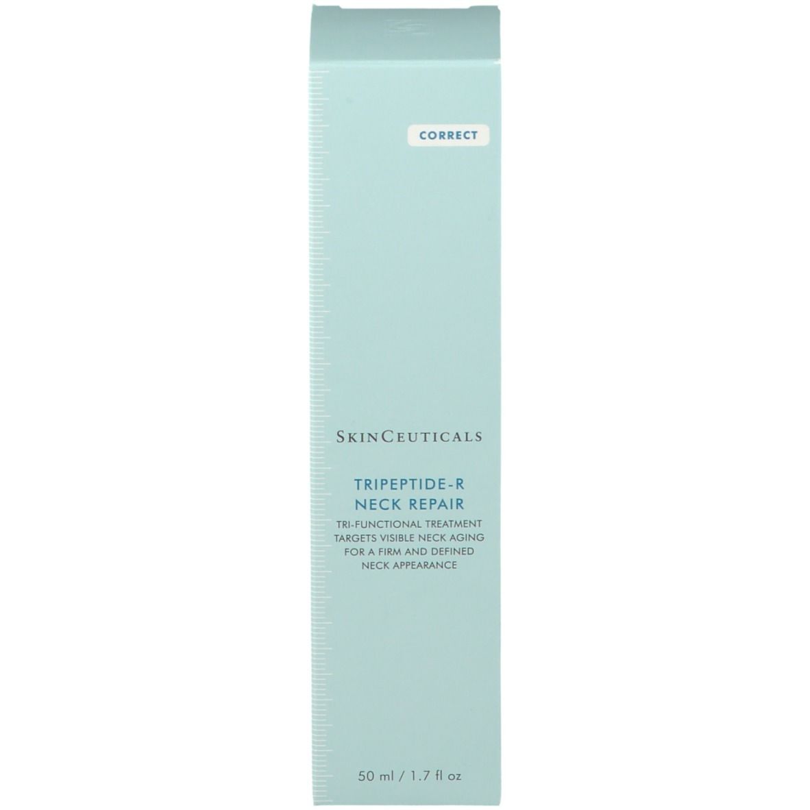 Prodotto per la cura della pelle. SkinCeuticals Tripeptid-R Neck Repair. Confezione. Scritte e logo.
