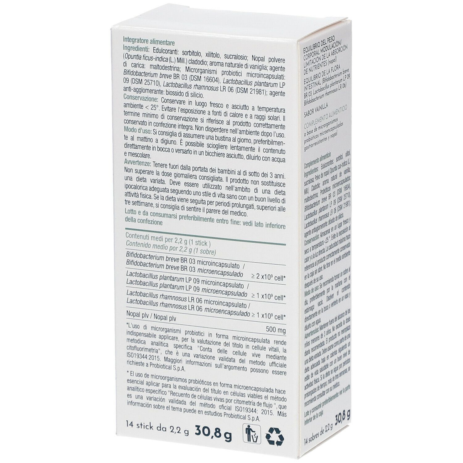 Scatola bianca FLOR-MECH Orosolubile. Contiene 14 stick. Testo in italiano. Dettaglio.