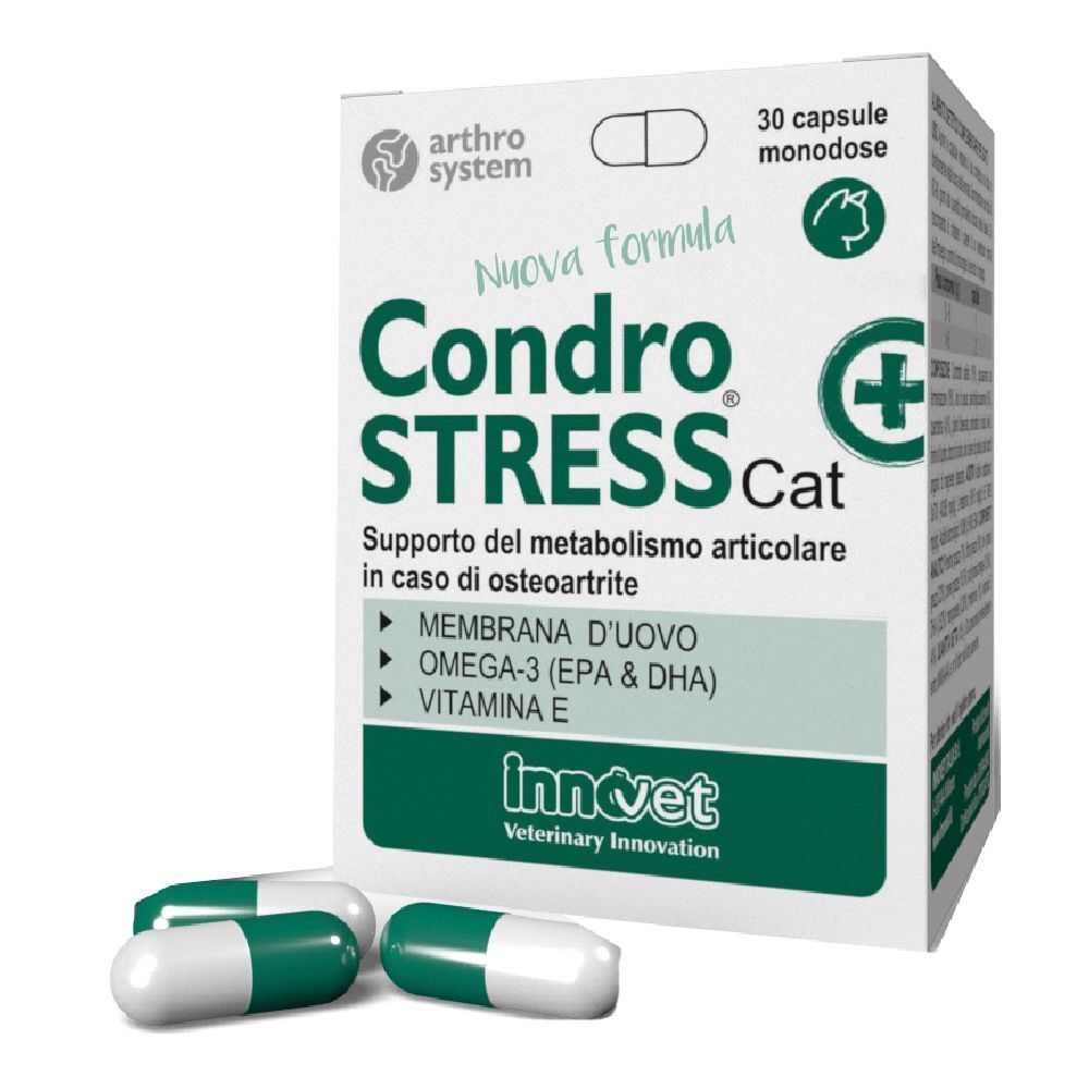 Scatola Condro STRESS Cat, 30 capsule. Contiene Membrana d'uovo, Omega-3, Vitamina E. Nuova formula.