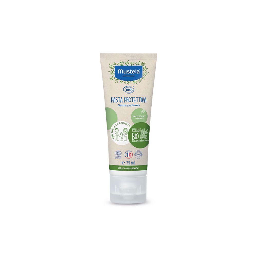 Tubo Mustela Pasta protettiva. Verde e bianco. Certificazione BIO. Senza profumo. 75 ml.