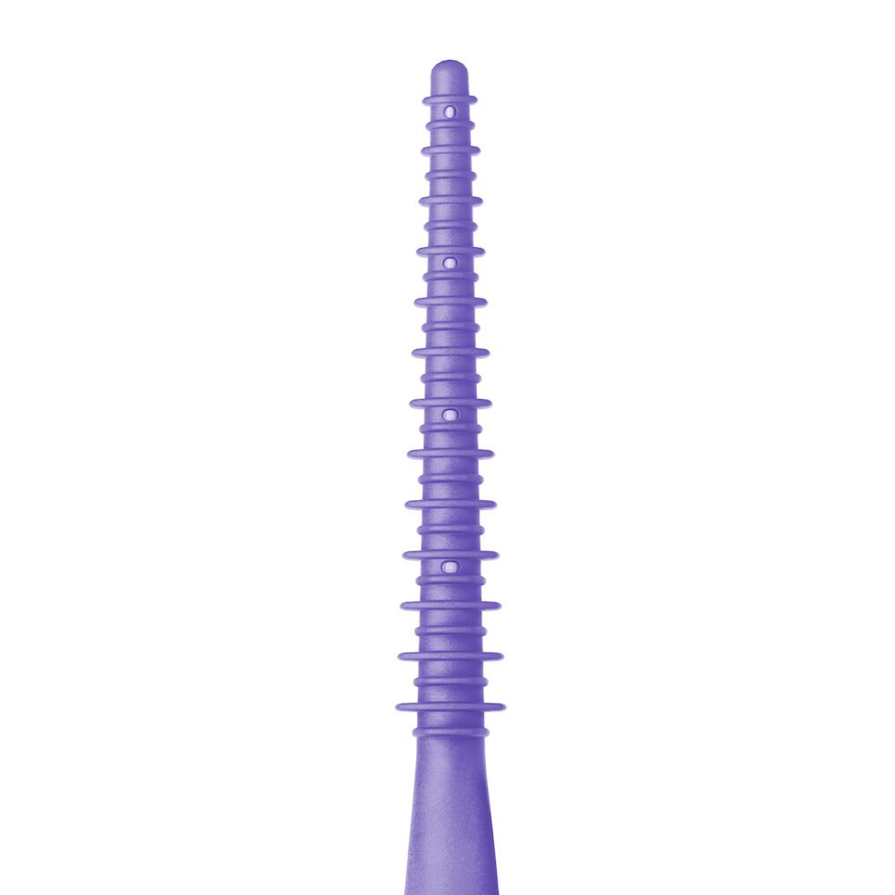 Nahaufnahme des Kopfes eines lila TePe EasyPick™ XL. Der Kopf hat einen geriffelten Bereich.