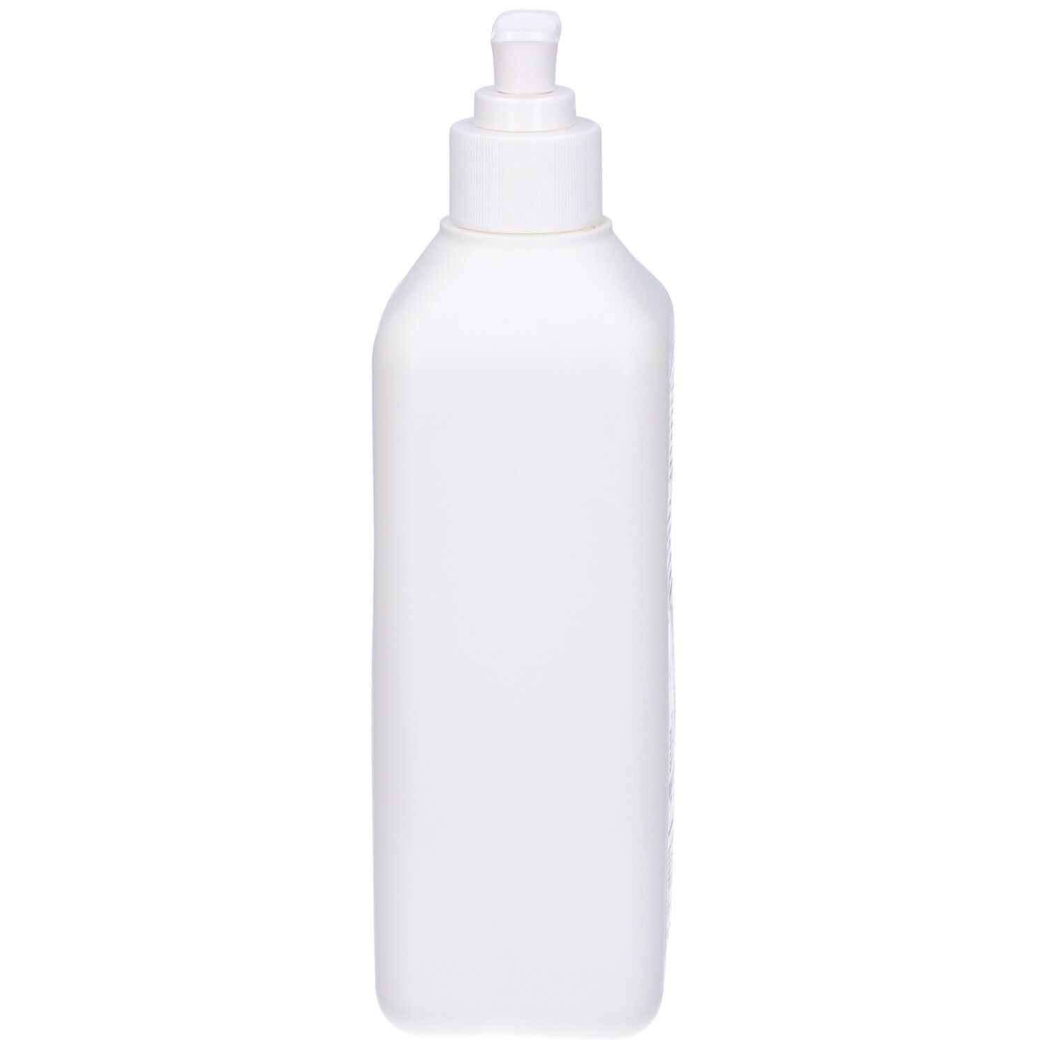 Flacone bianco con dosatore. Solo flacone senza etichetta visibile.
