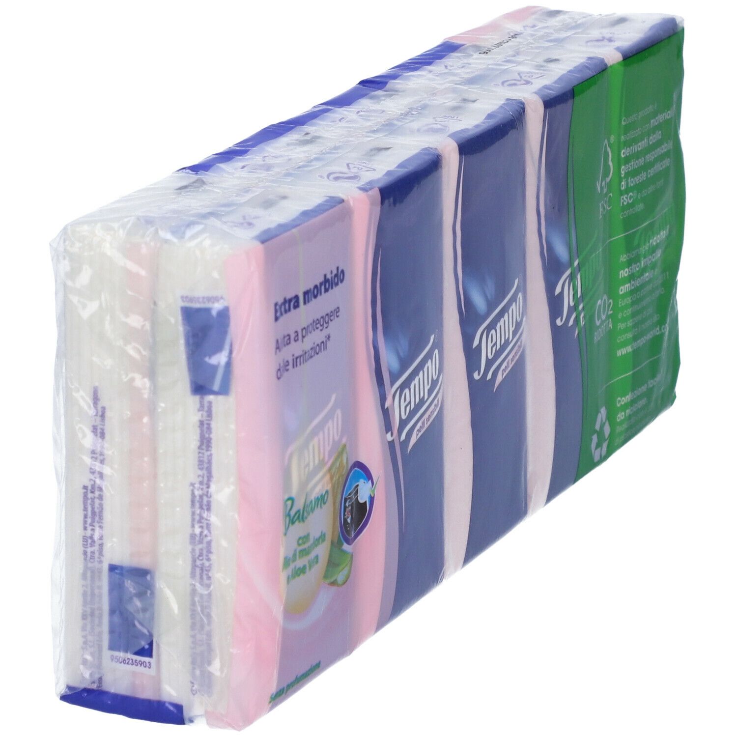 Fazzoletti Tempo pelli sensibili. Più confezioni confezionate in plastica.