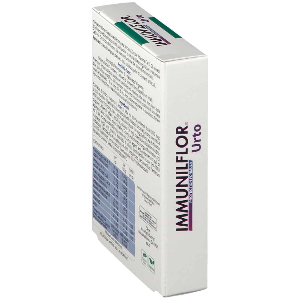 Confezione ESI Immunilflor Urto. Retro della scatola con informazioni e ingredienti del prodotto.