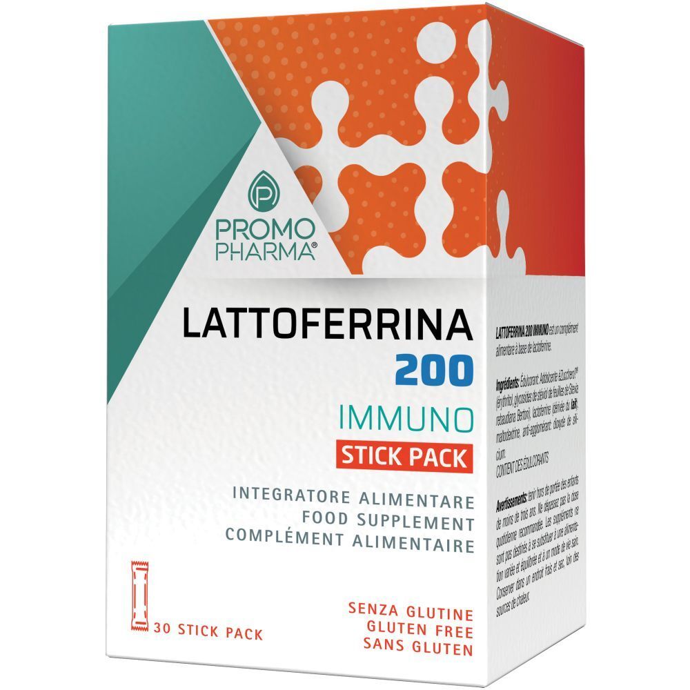 Scatola di Lactoferrina 200 Immuno. 30 stick pack. Senza glutine.